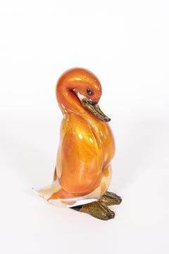 Giovanni Dalla Fina Murano Sommerso Glass Duck Sculpture with Gold Aventurine