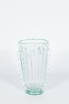 Giovanni Dalla Fina Ribbed Aquamarine Murano Glass Vase with Scalloped Fins, 200