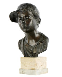 Giovanni De Martino Bronze Bust of Young Scugnizzo, Marble Base, 1920s