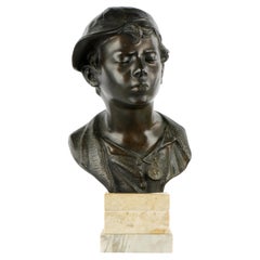 Giovanni De Martino Bronze Bust of Young Scugnizzo, Marble Base, 1920s