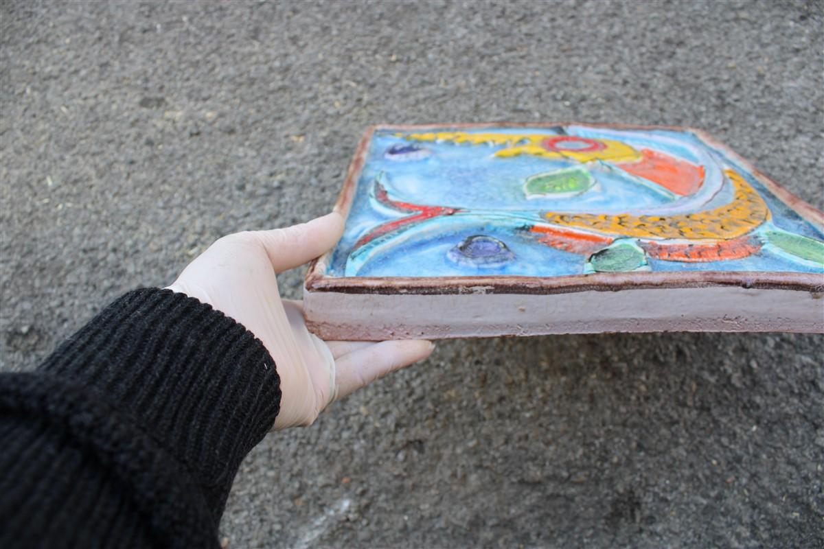 Late 20th Century Giovanni de Simone Ceramic Tile Italian Design Multi-Color Swordfish Marlin 1970 For Sale