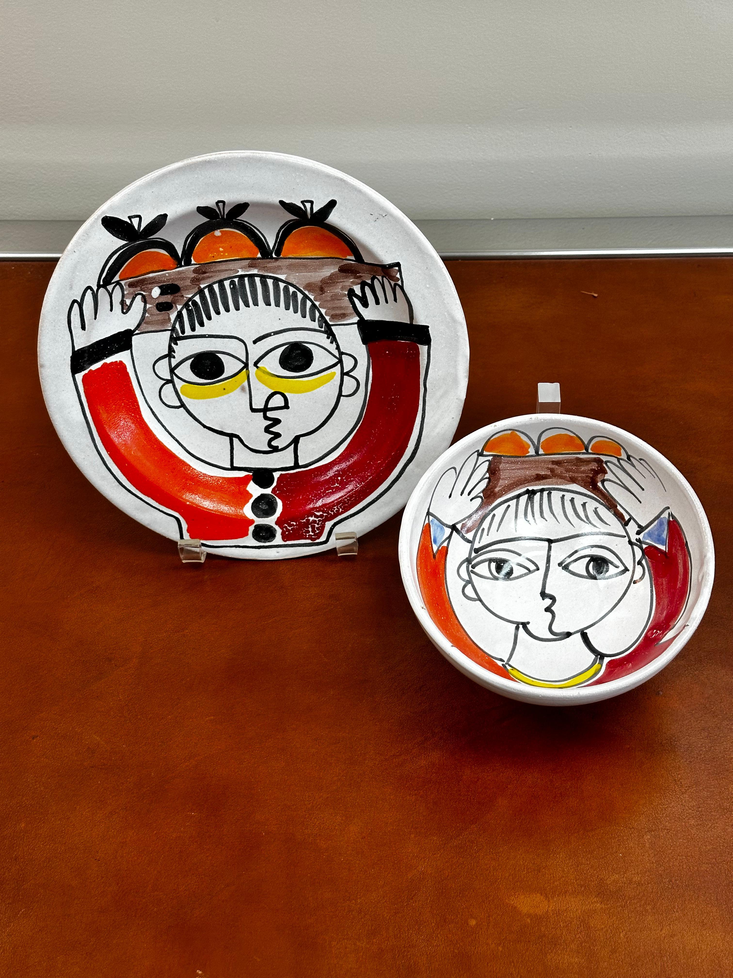 Mid-Century moderno Set di piatti e ciotole dipinte a mano 
