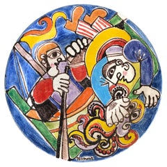 Giovanni De Simone Italian Midcentury Ceramic Decorative Plate Centerpiece 1950s