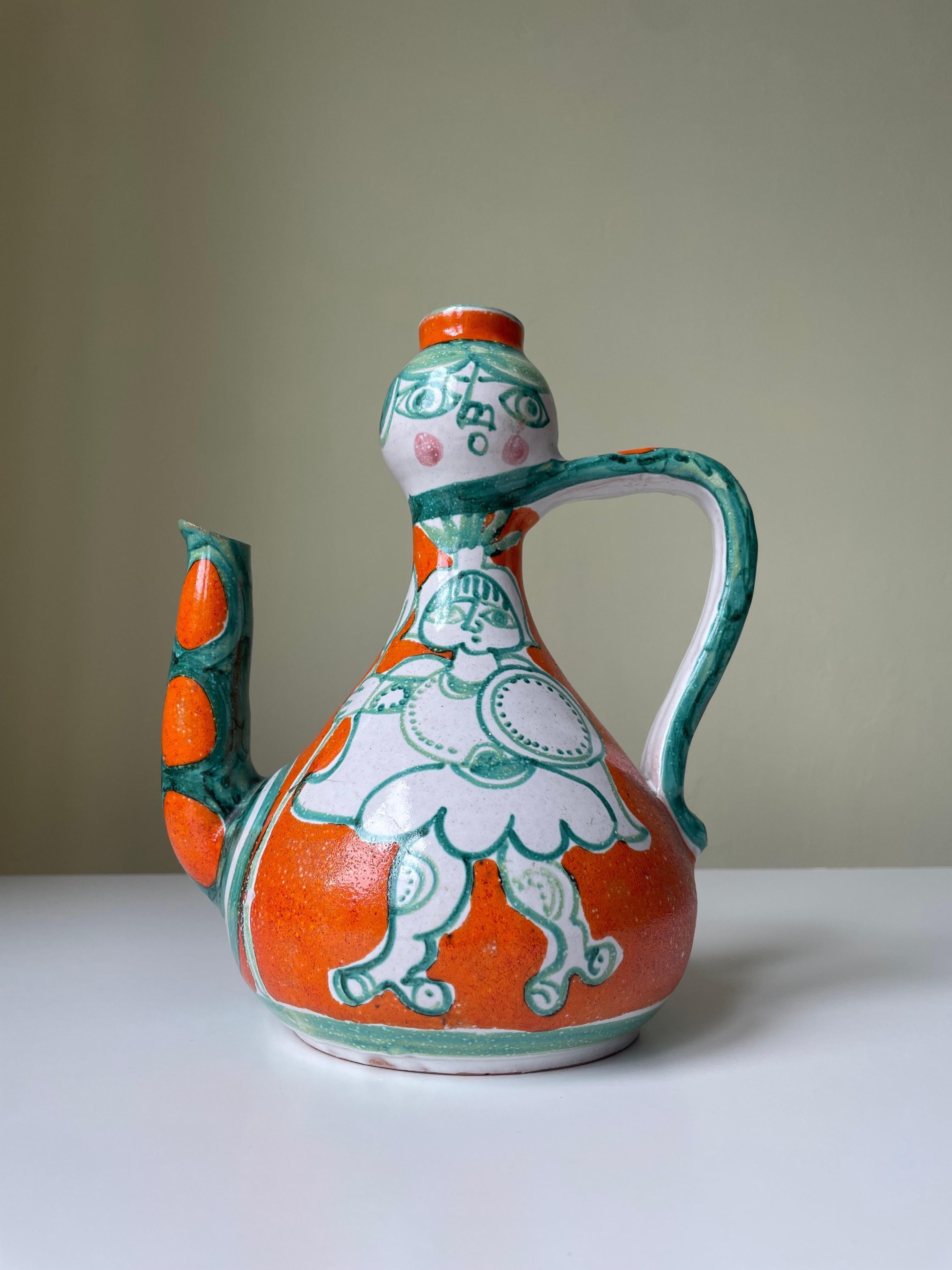 Mid-Century Modern Giovanni de Simone Picasso Style Italian Figurative Pitcher Vase, 1964