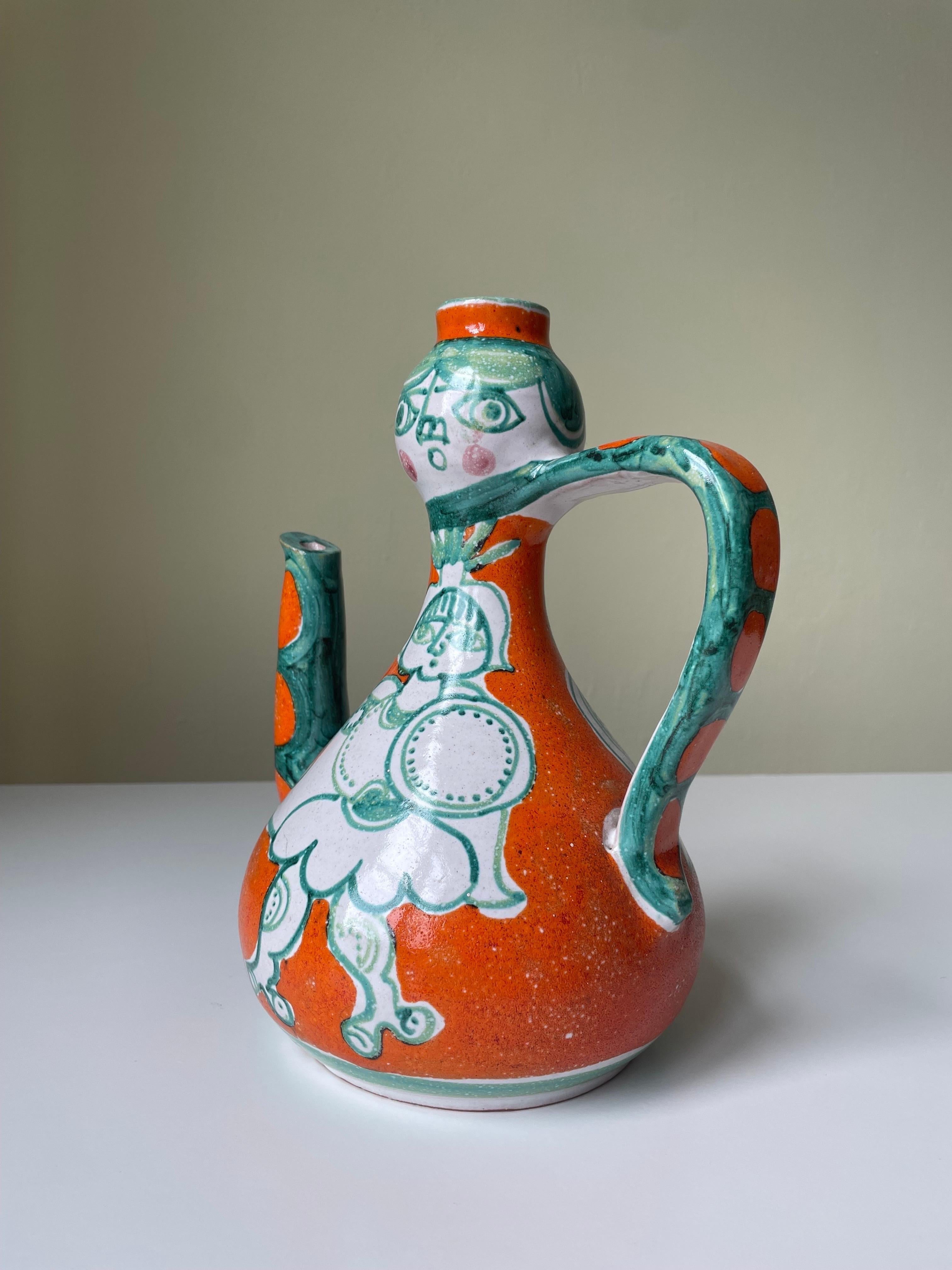 Glazed Giovanni de Simone Picasso Style Italian Figurative Pitcher Vase, 1964
