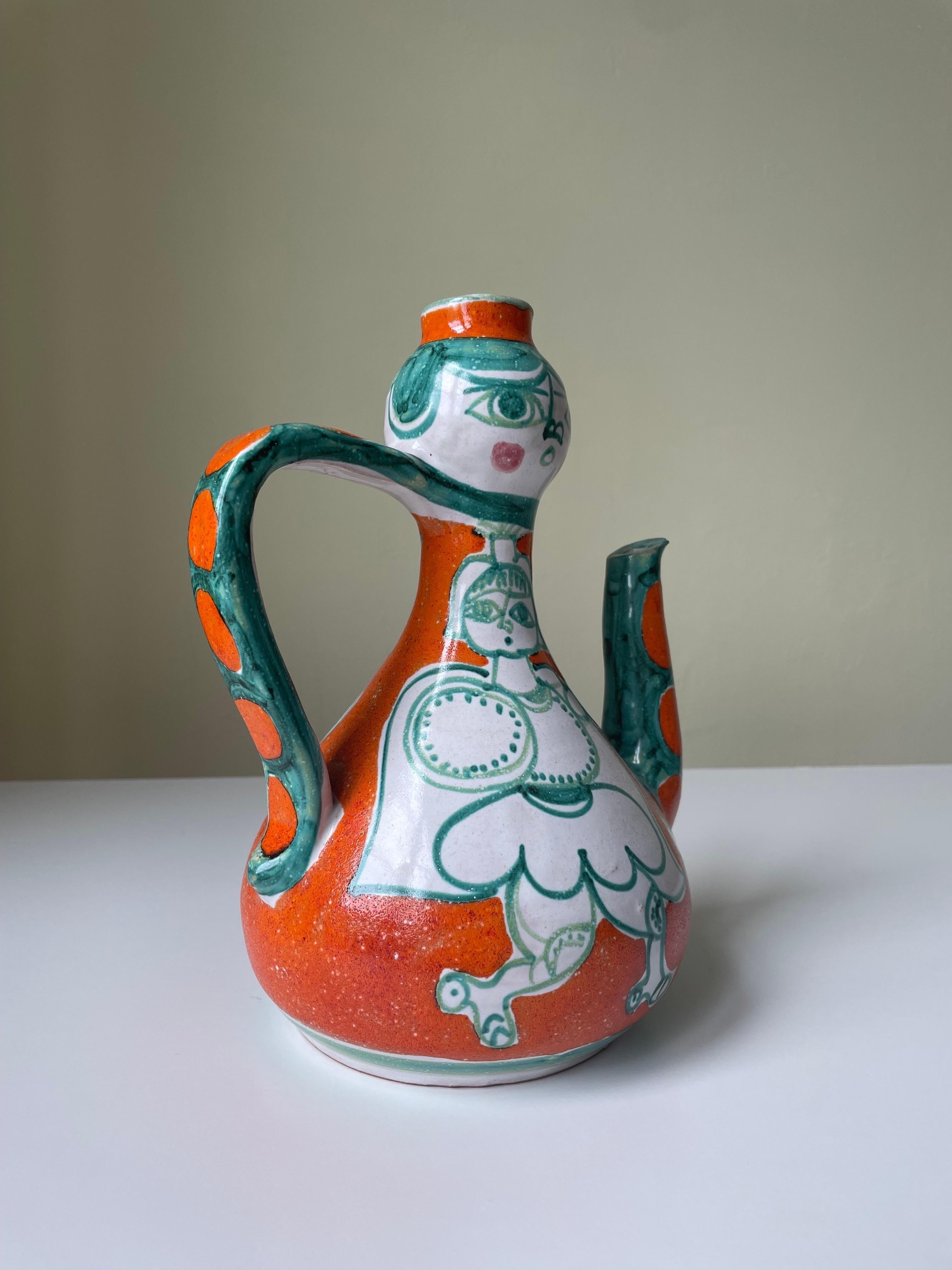 20th Century Giovanni de Simone Picasso Style Italian Figurative Pitcher Vase, 1964
