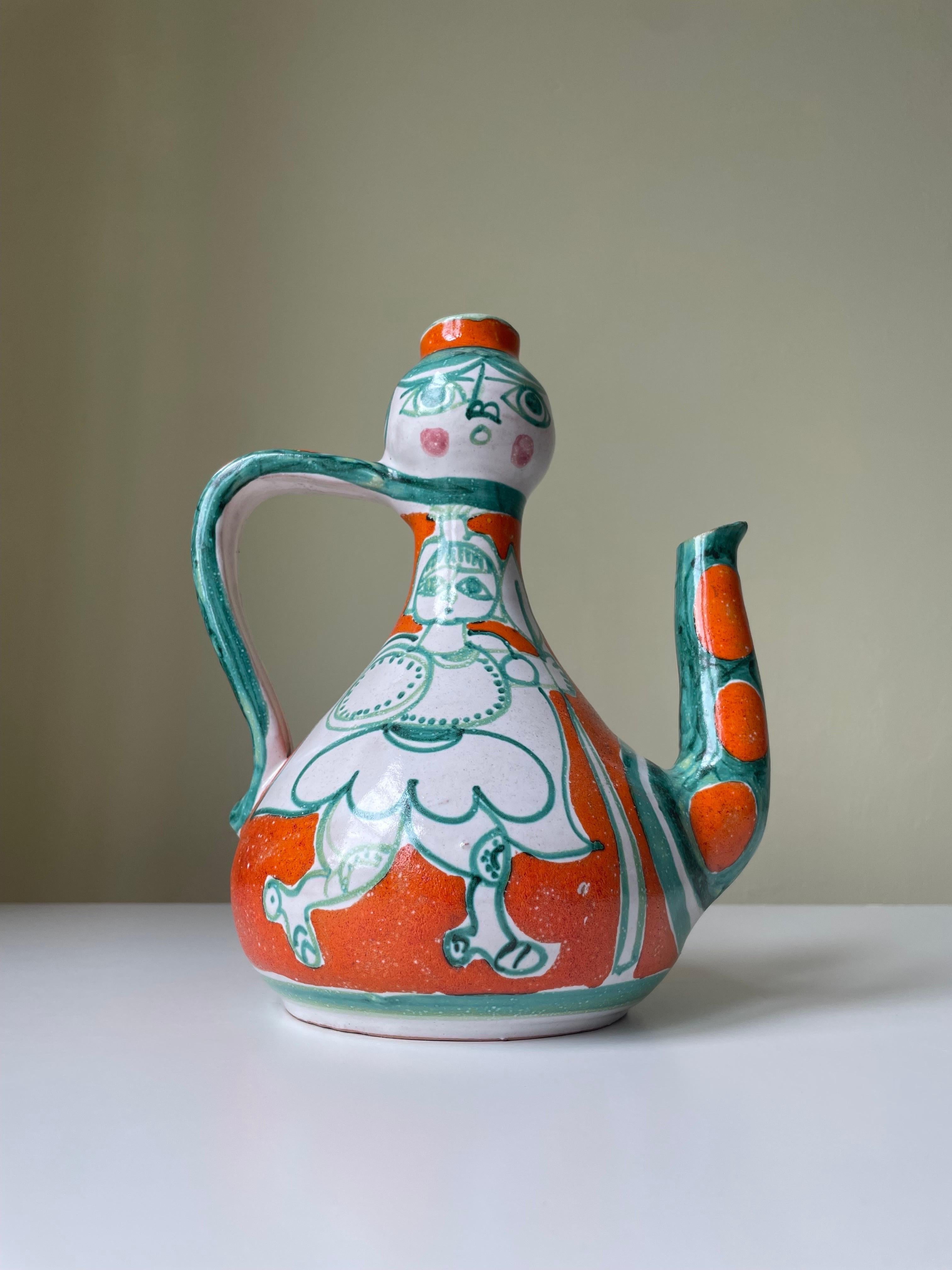 Ceramic Giovanni de Simone Picasso Style Italian Figurative Pitcher Vase, 1964