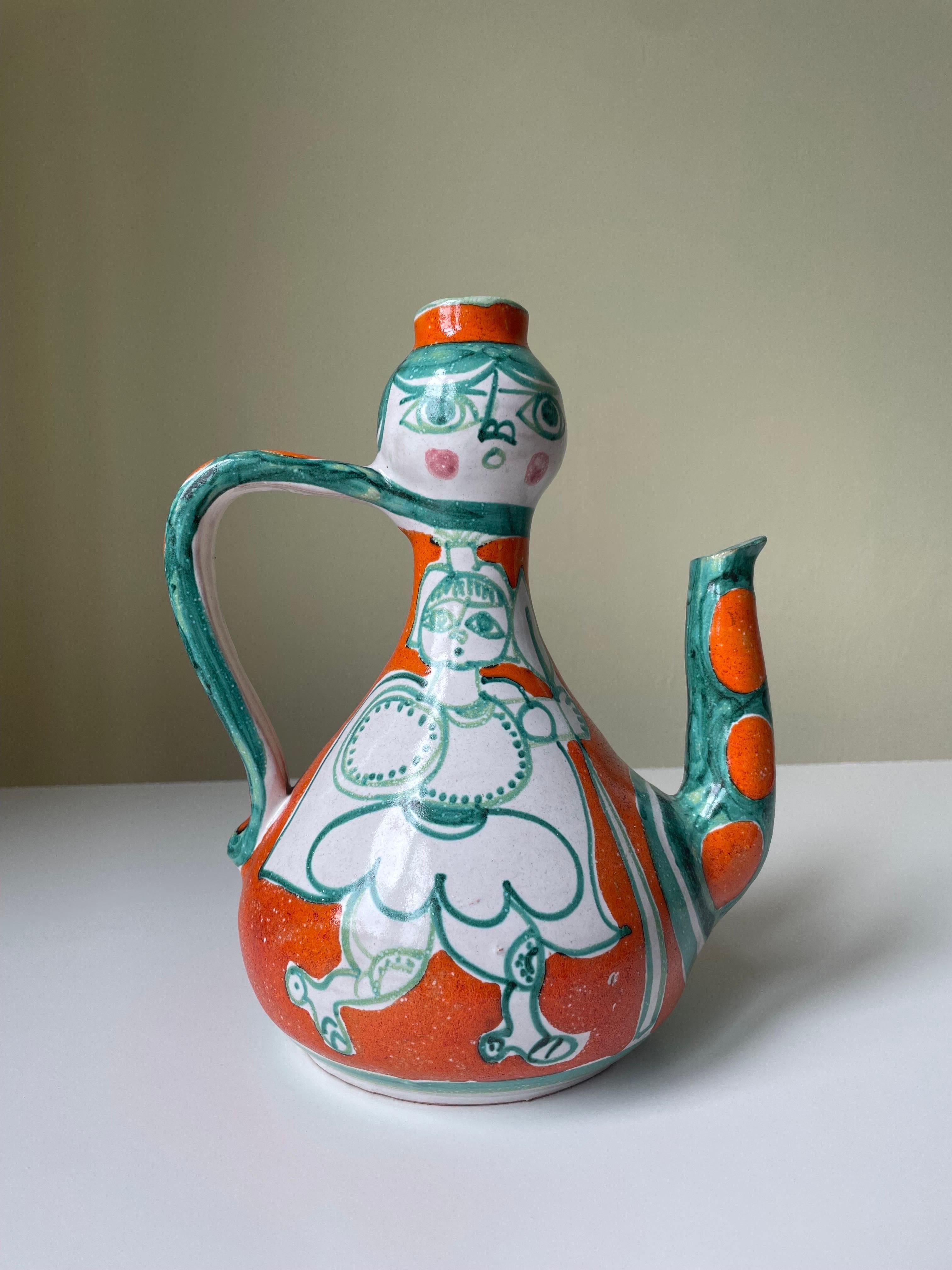 Giovanni de Simone Picasso Style Italian Figurative Pitcher Vase, 1964 1