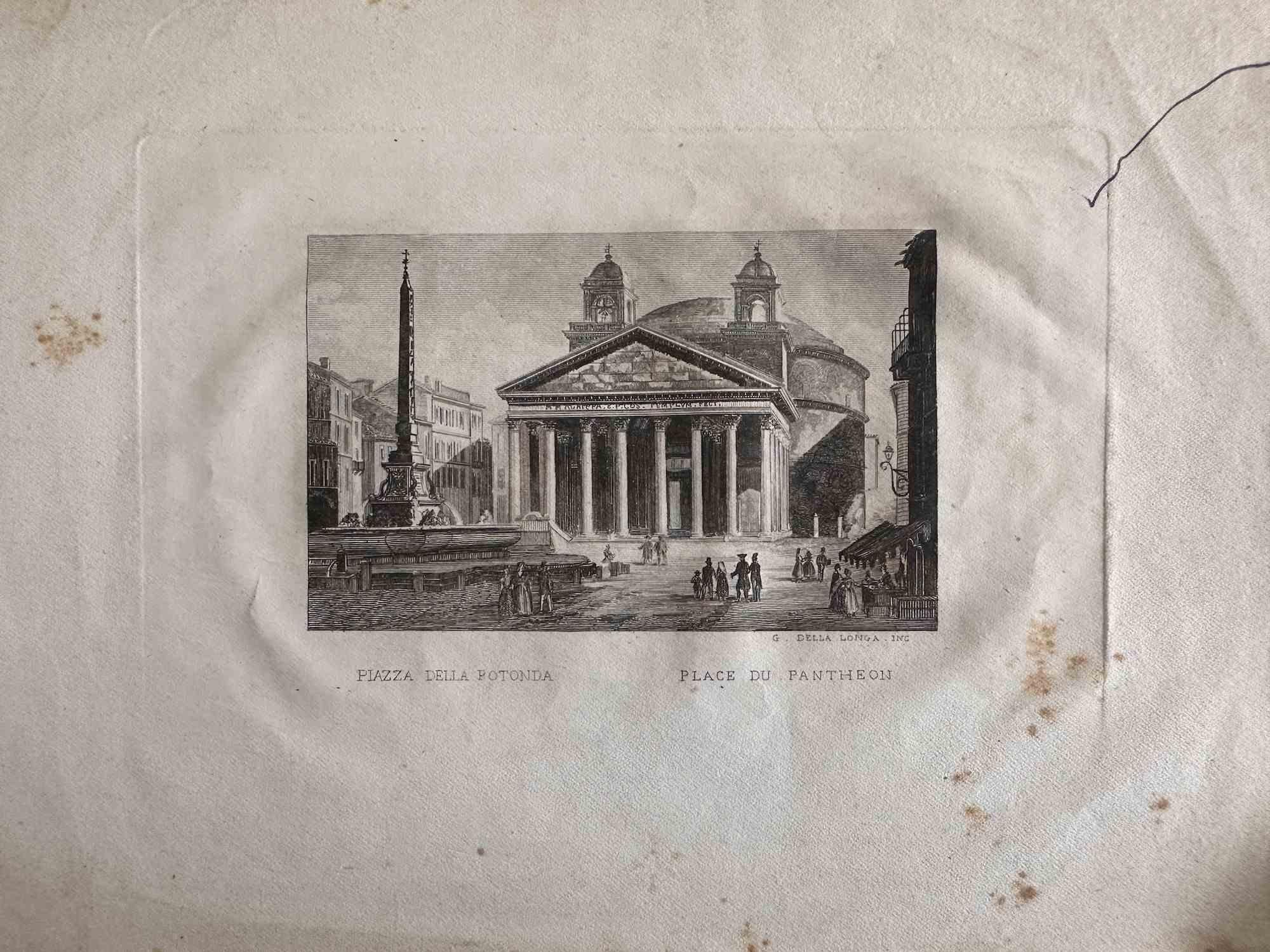 Giovanni Della Longa Figurative Print – Pantheon- Tempel – Radierung von G. Della Longa – Ende des 19. Jahrhunderts