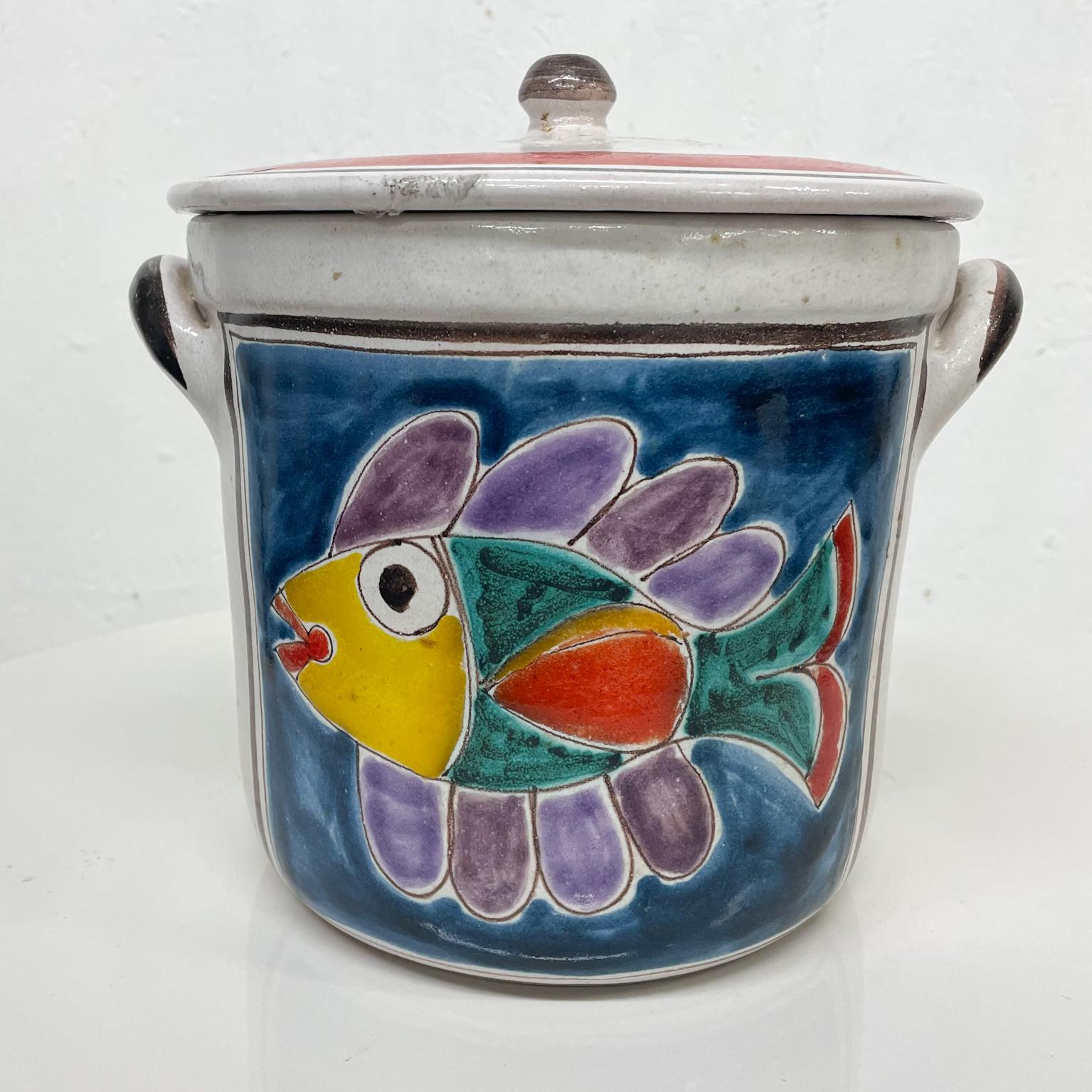 Late 20th Century Giovanni Desimone Colorful Pottery Lidded Fish Jar from Palermo Italy, 1988