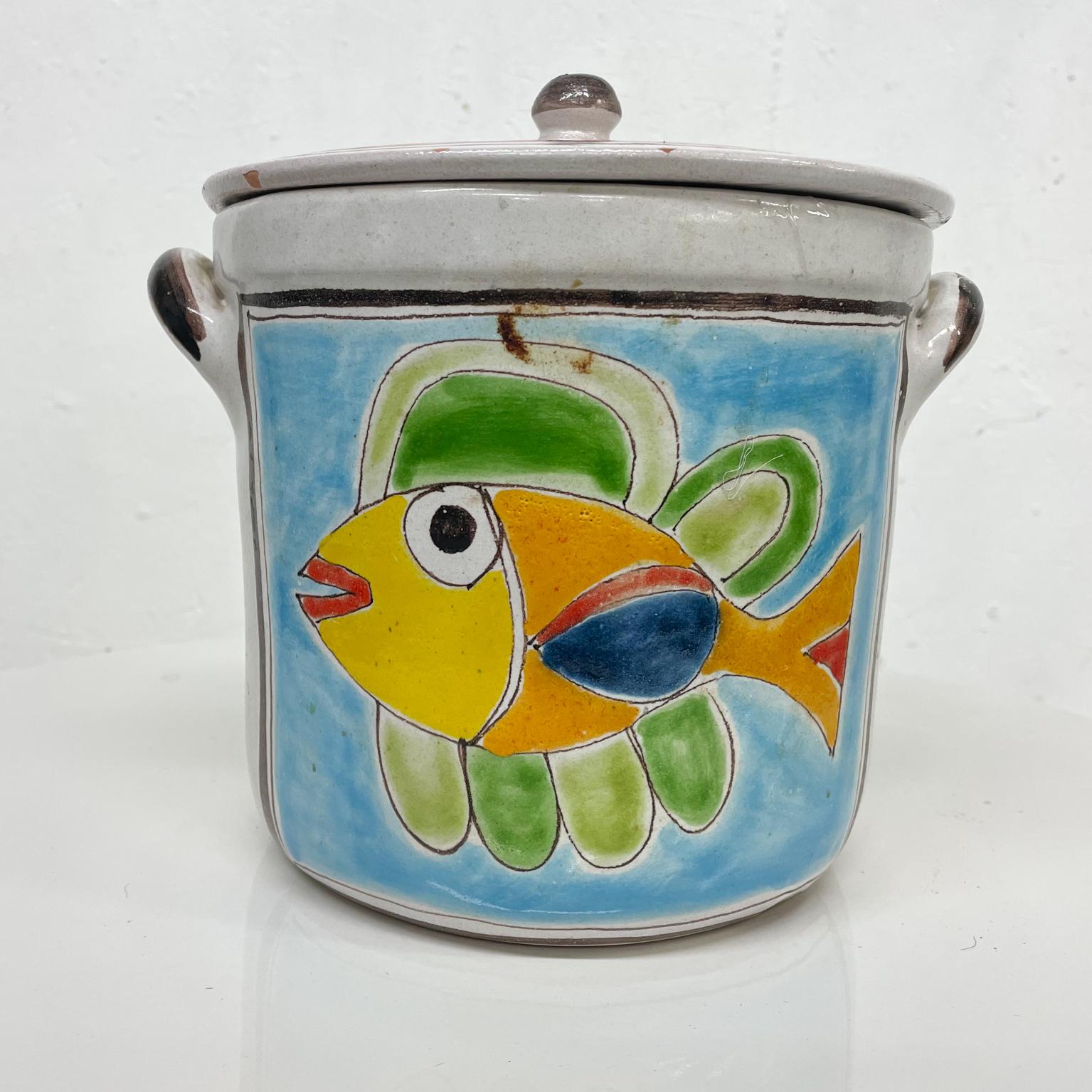 Giovanni Desimone Colorful Pottery Lidded Fish Jar from Palermo Italy, 1988 1