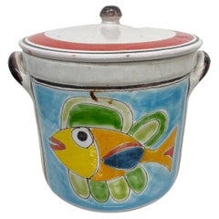 Giovanni Desimone Colorful Pottery Lidded Fish Jar from Palermo Italy, 1988