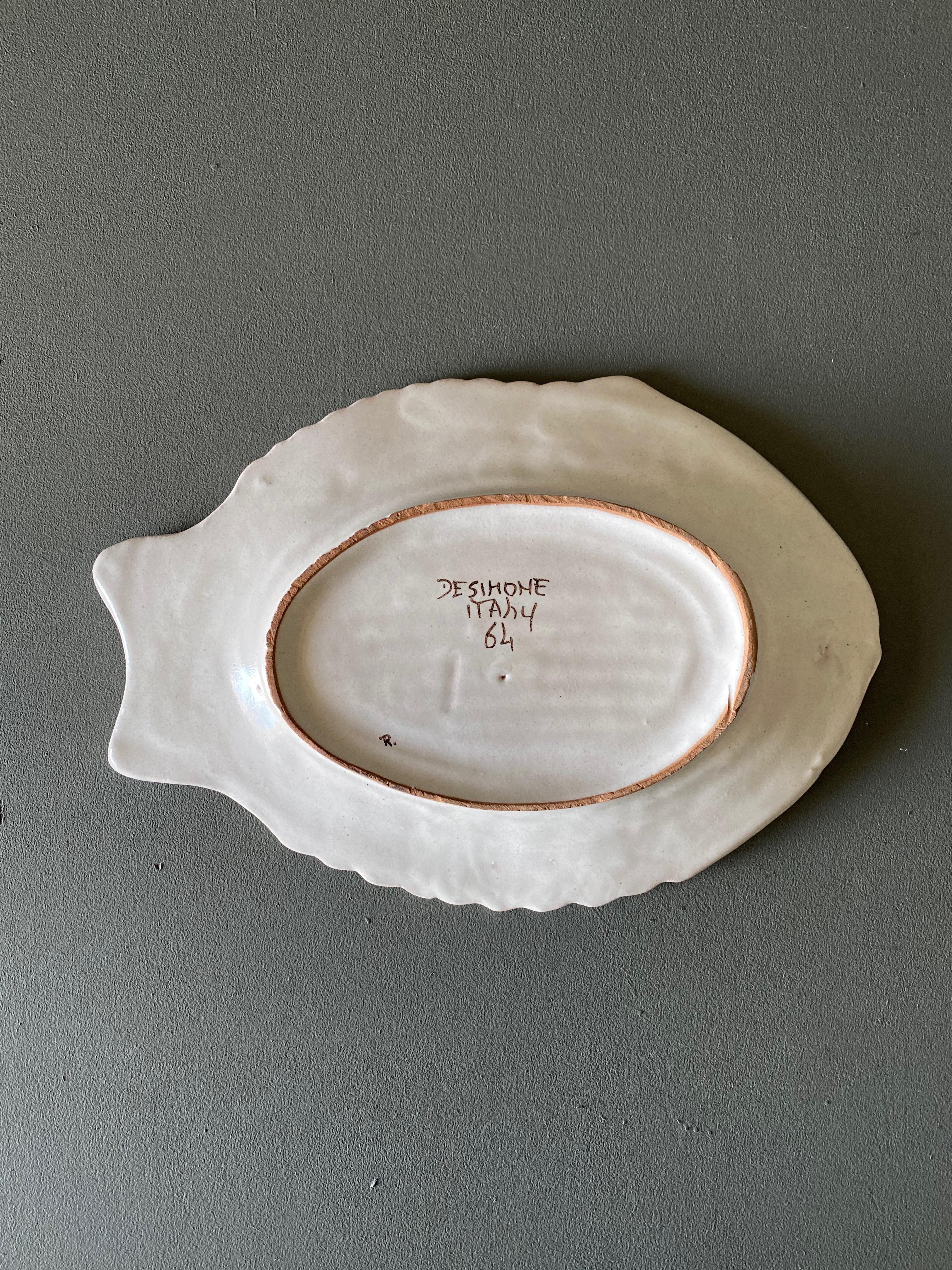 Mid-Century Modern Giovanni DeSimone Hand Painted Fish Plate, Italy, 1964