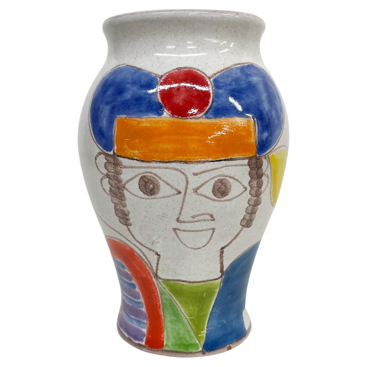 Giovanni DeSimone Italian Colorful Hand Painted Ceramic Pottery Vase 1960s Italy