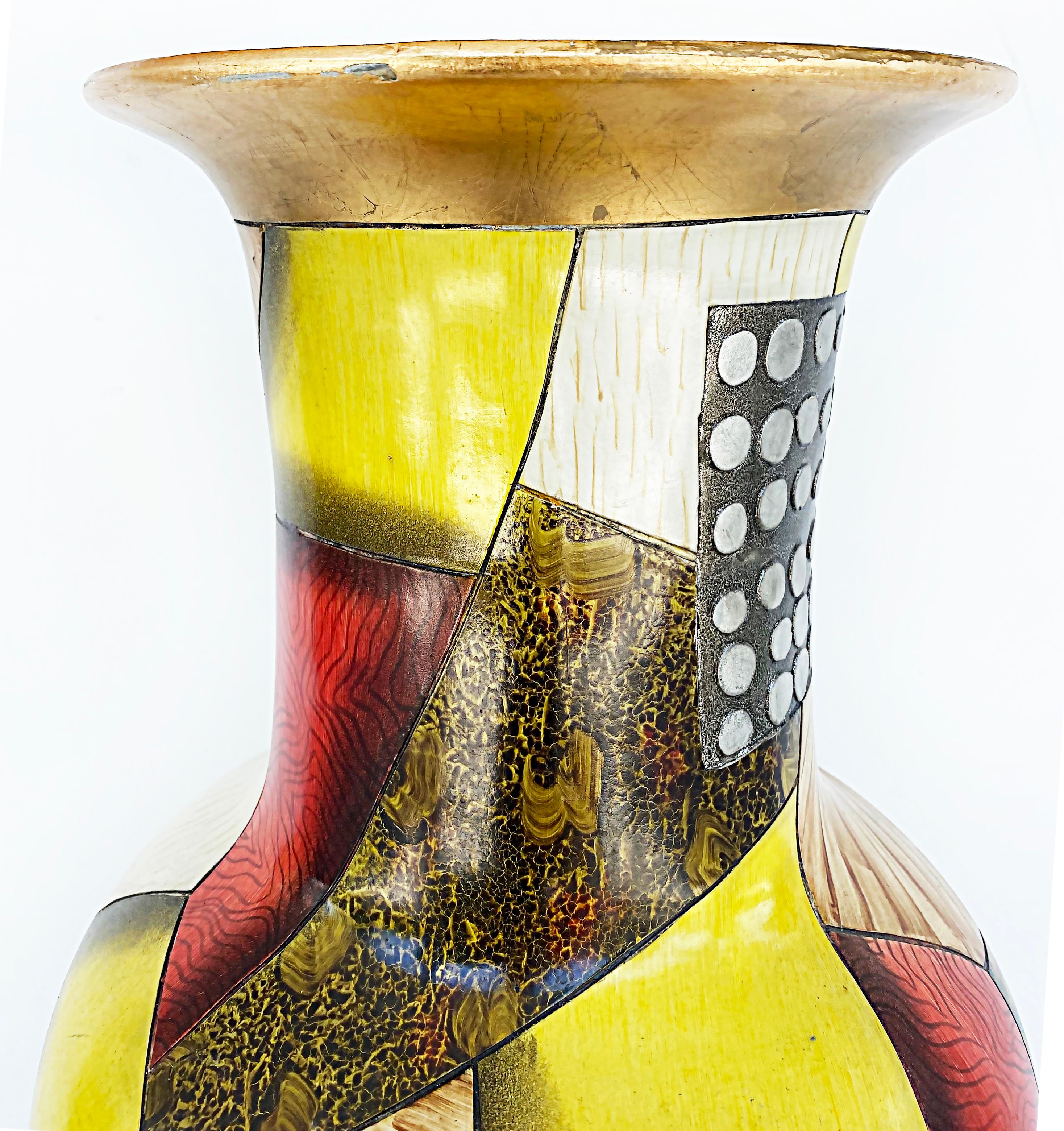 Giovanni Desimone Large Italian Pottery Vase, Abstract Gilt Patterns In Good Condition For Sale In Miami, FL
