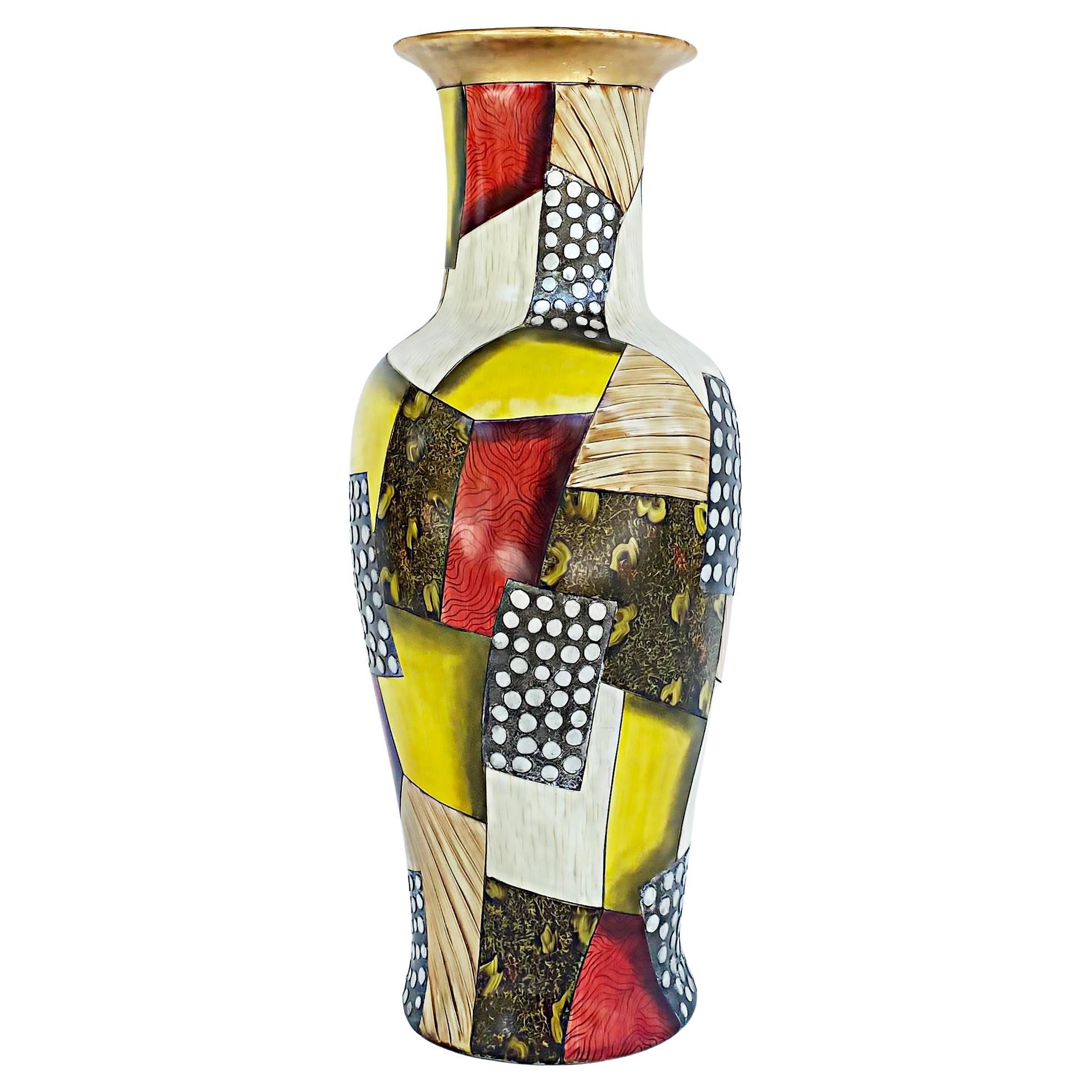 Giovanni Desimone Large Italian Pottery Vase, Abstract Gilt Patterns For Sale