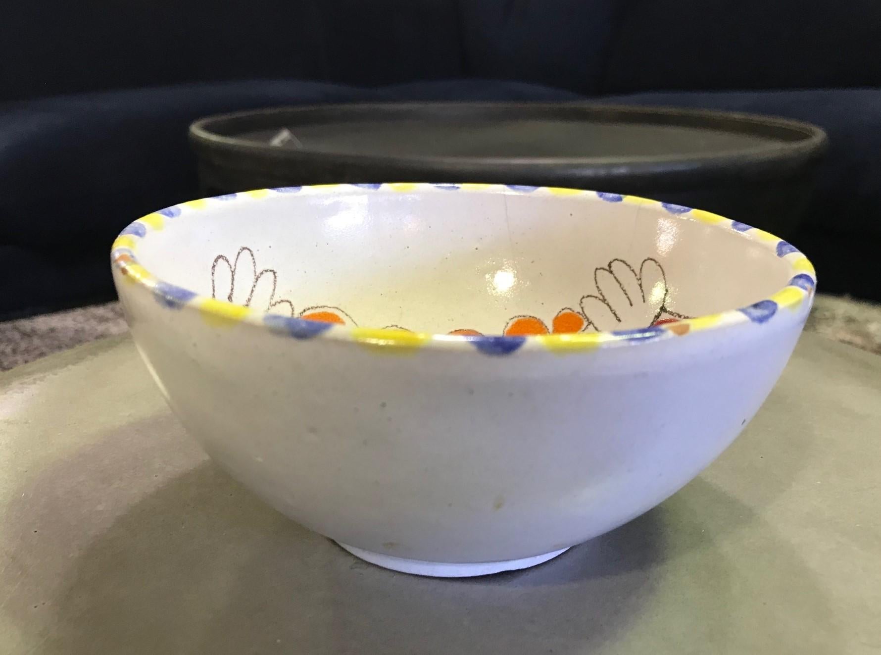 Hand-Crafted Giovanni Desimone Signed Hand Painted Italian Midcentury Ceramic Pottery Bowl