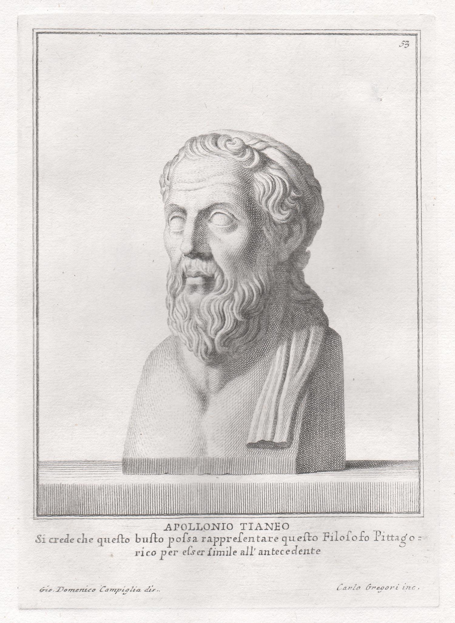 Giovanni Domenico Campiglia Portrait Print - Apollonius of Tyana, Ancient Greek, C18th Classical antique engraving print