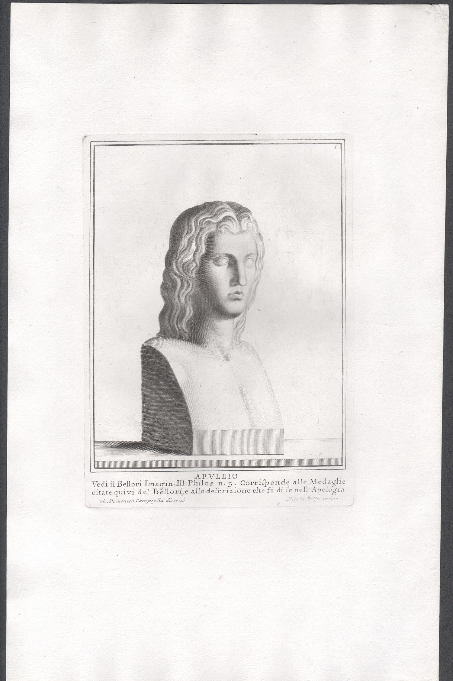 Apuleius, Ancient Roman, C18th Grand Tour Classical antique engraving print - Print by Giovanni Domenico Campiglia