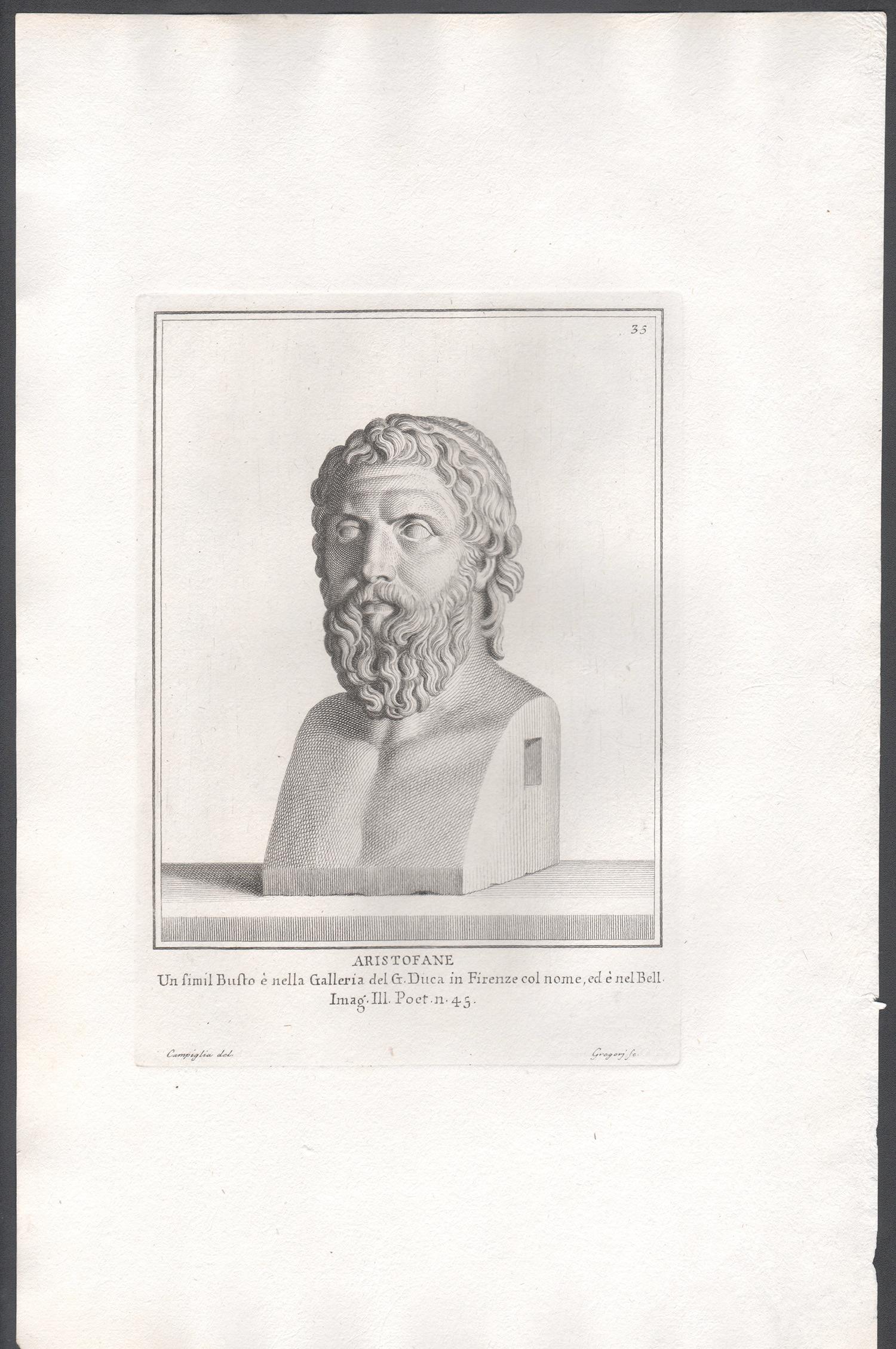 Aristophanes, Ancient Greek, C18th Grand Tour Classical antique engraving print - Print by Giovanni Domenico Campiglia