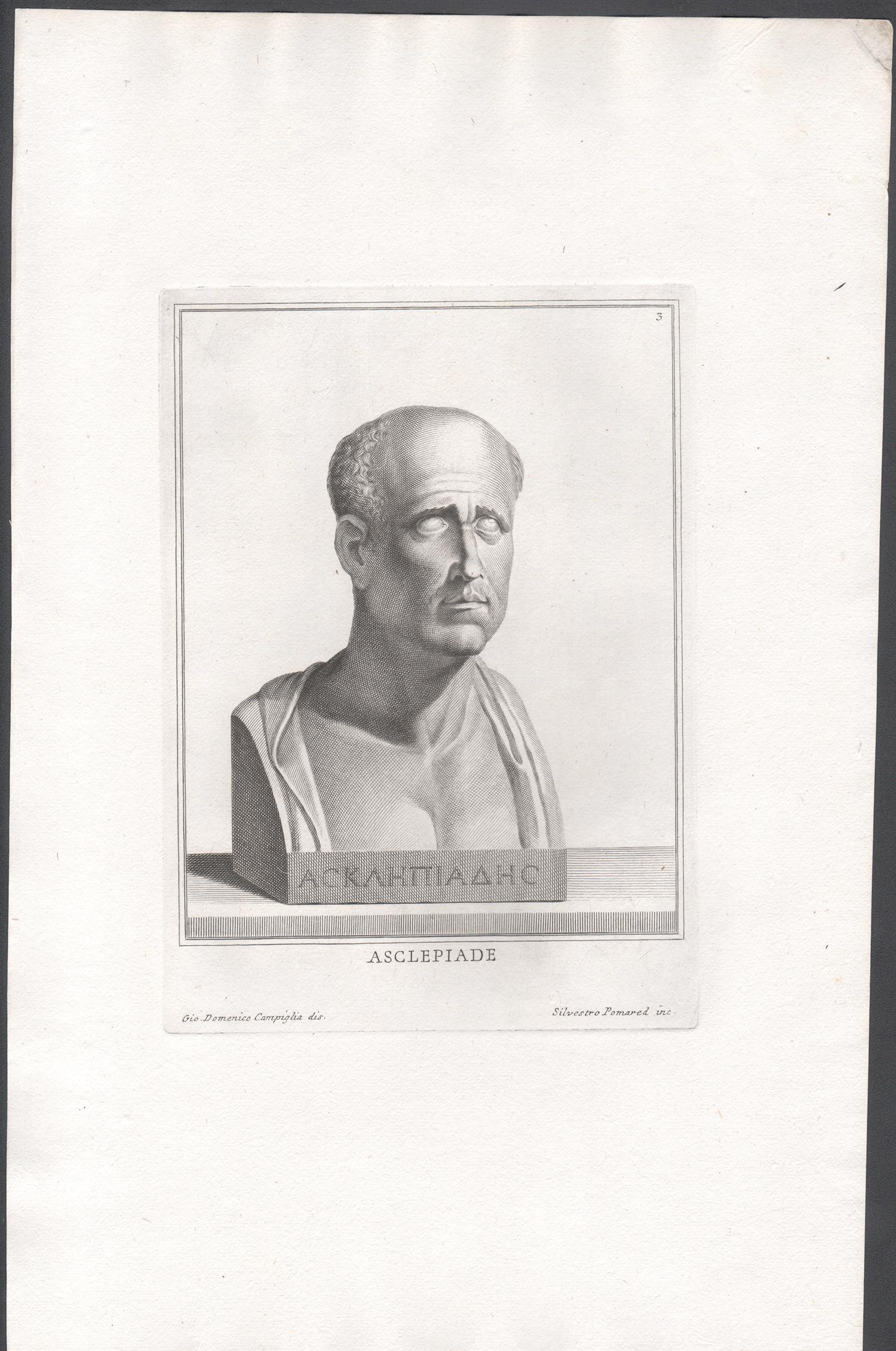 Asclepiades, Ancient Greek, C18th Grand Tour Classical antique engraving print - Print by Giovanni Domenico Campiglia