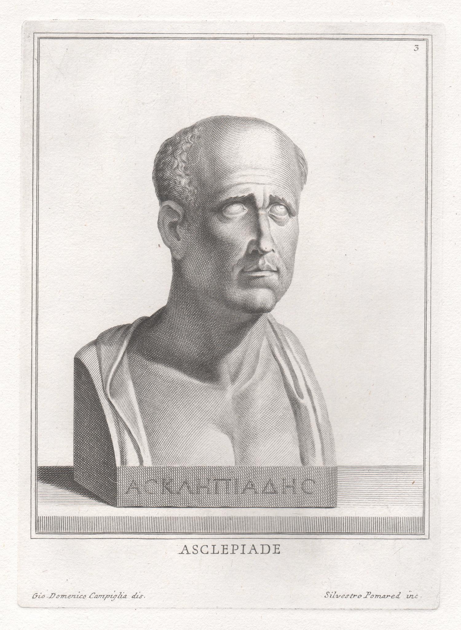 Giovanni Domenico Campiglia Figurative Print - Asclepiades, Ancient Greek, C18th Grand Tour Classical antique engraving print