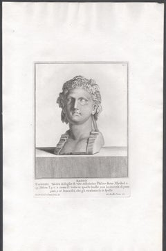 Bacchus, Ancient Roman bust, C18th Grand Tour Classical antique engraving print