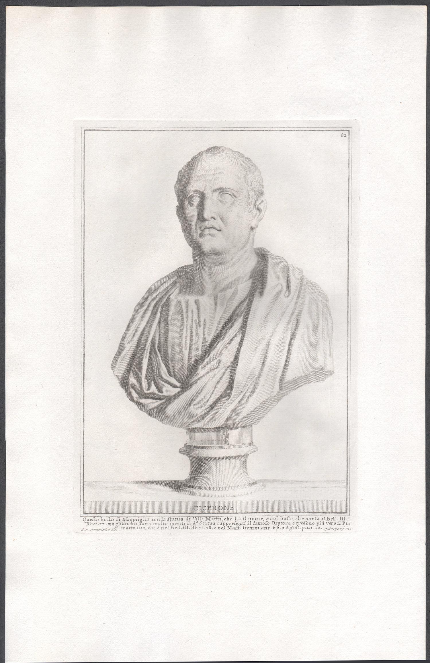 Cicero, Ancient Roman, C18th Grand Tour Classical antique engraving print - Print by Giovanni Domenico Campiglia