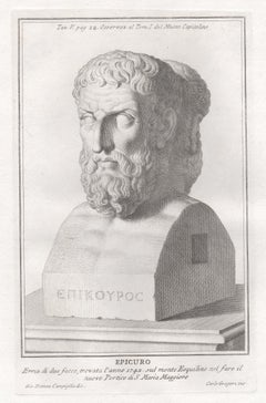 Epicurus, Ancient Greek philosopher, C18th Classical antique engraving print