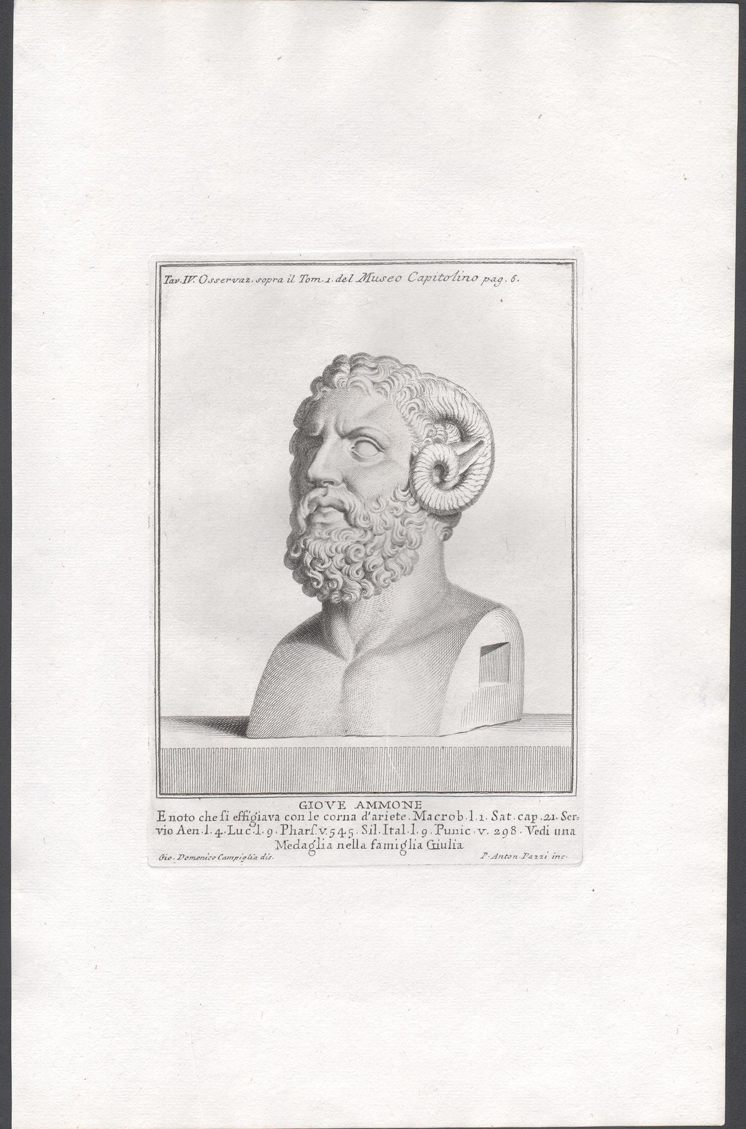 Giove Ammone, Antiker griechischer, klassischer antiker Gravurdruck der Grand Tour des 18. Jahrhunderts – Print von Giovanni Domenico Campiglia