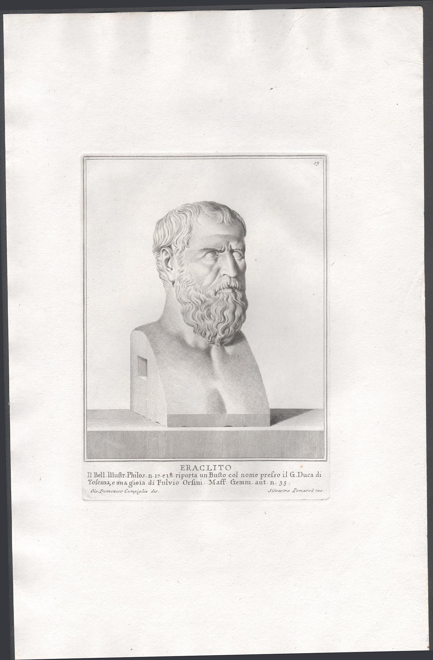 Heraclitus, Grèce antique, gravure ancienne classique du 18e Grand Tour - Print de Giovanni Domenico Campiglia