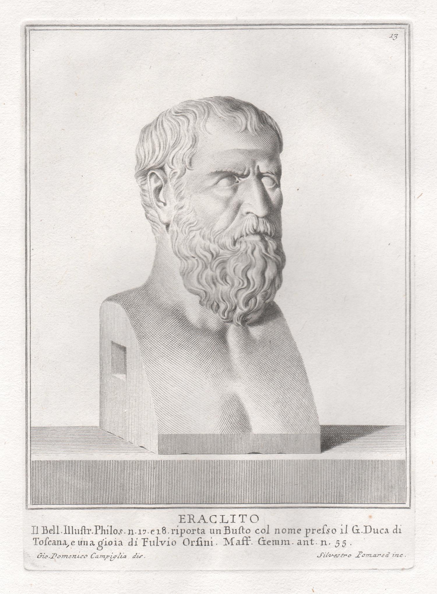 Figurative Print Giovanni Domenico Campiglia - Heraclitus, Grèce antique, gravure ancienne classique du 18e Grand Tour