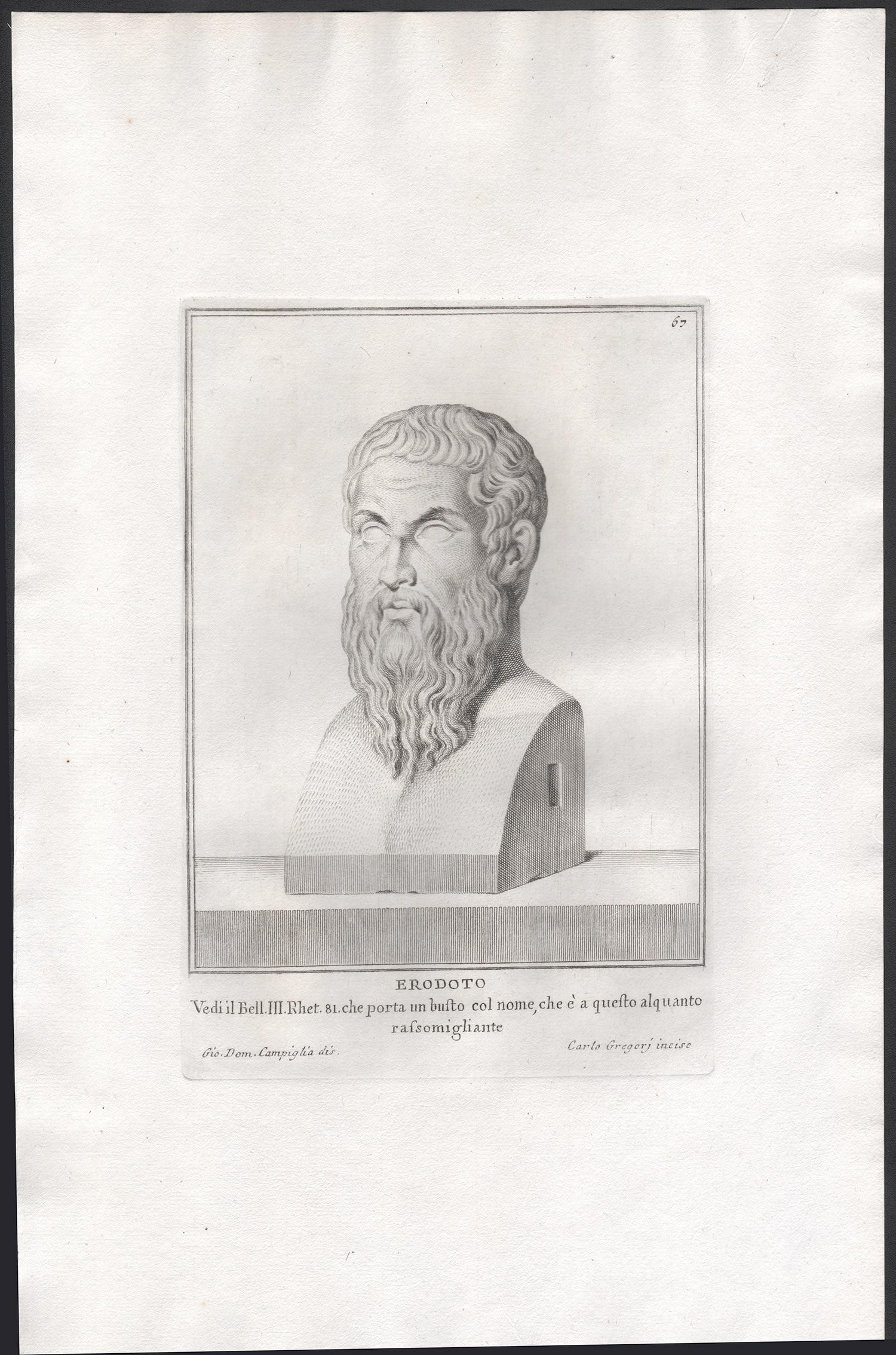 Herodotus, Ancient Greek, C18th Grand Tour Classical antique engraving print - Print by Giovanni Domenico Campiglia