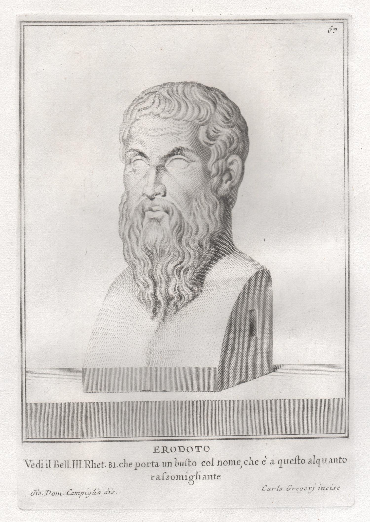 Giovanni Domenico Campiglia Portrait Print - Herodotus, Ancient Greek, C18th Grand Tour Classical antique engraving print