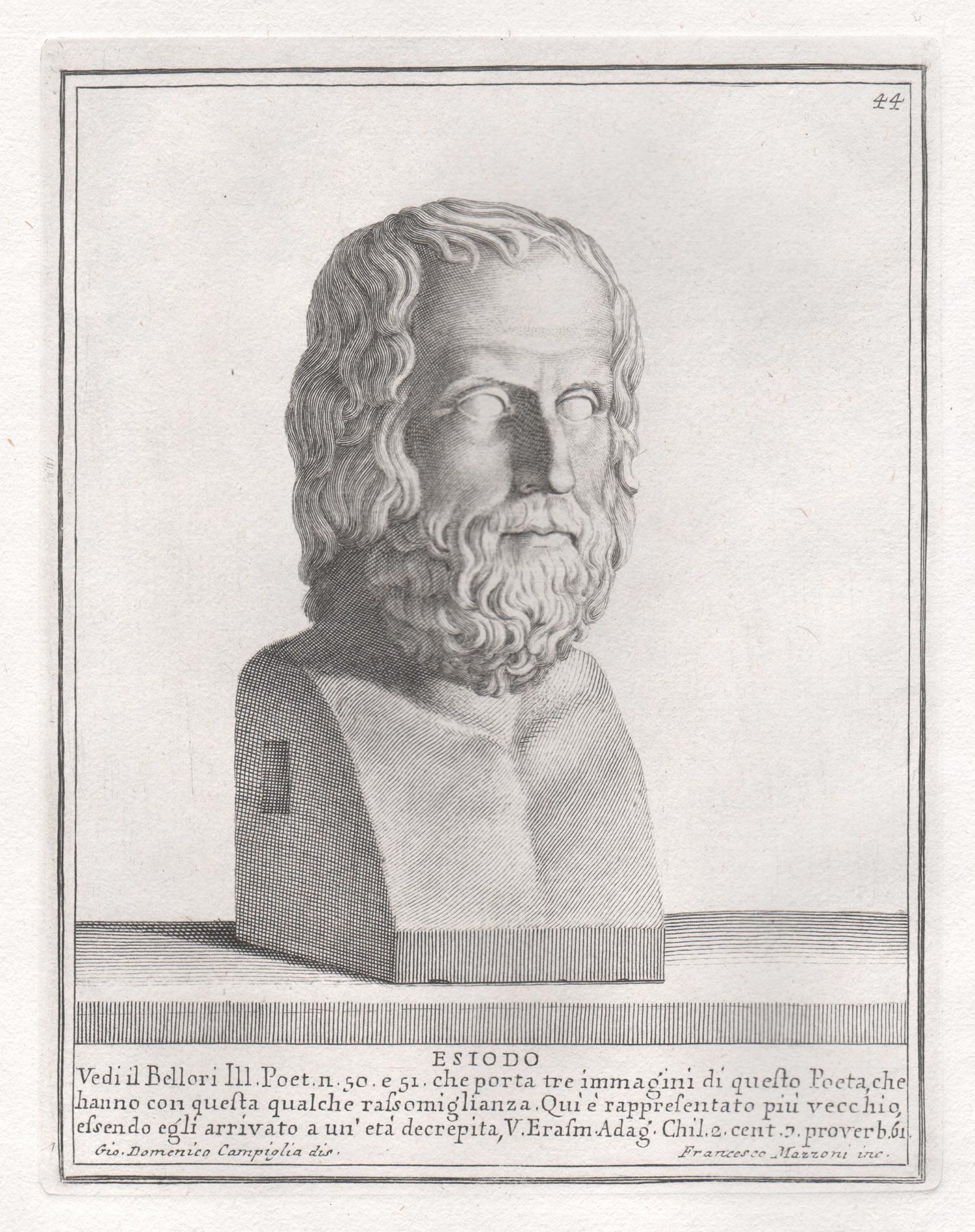 Giovanni Domenico Campiglia Portrait Print - Hesiod, Ancient Greek, C18th Grand Tour Classical antique engraving print