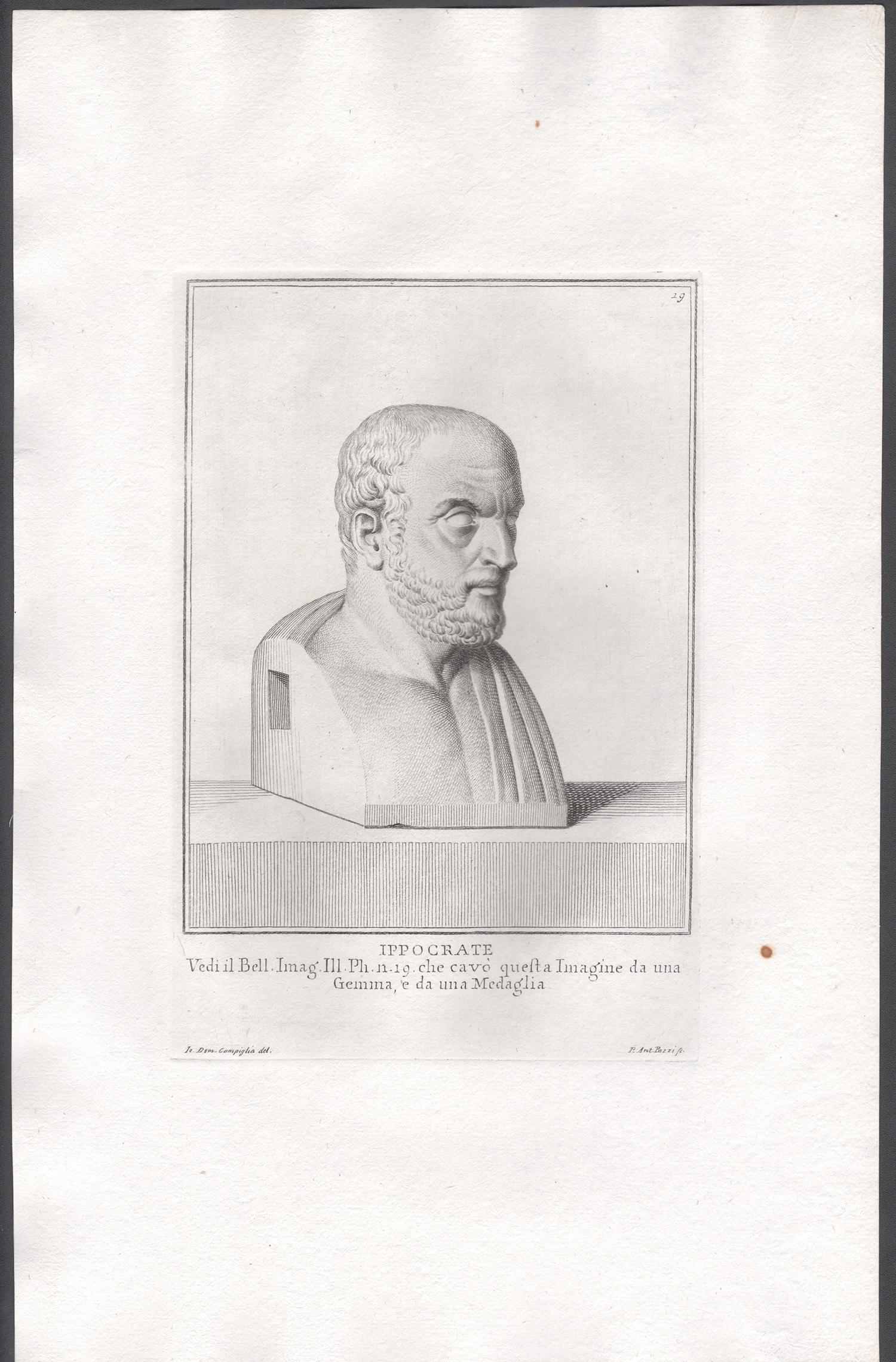 Hippocrates, Ancient Greek, C18th Grand Tour Classical antique engraving print - Print by Giovanni Domenico Campiglia