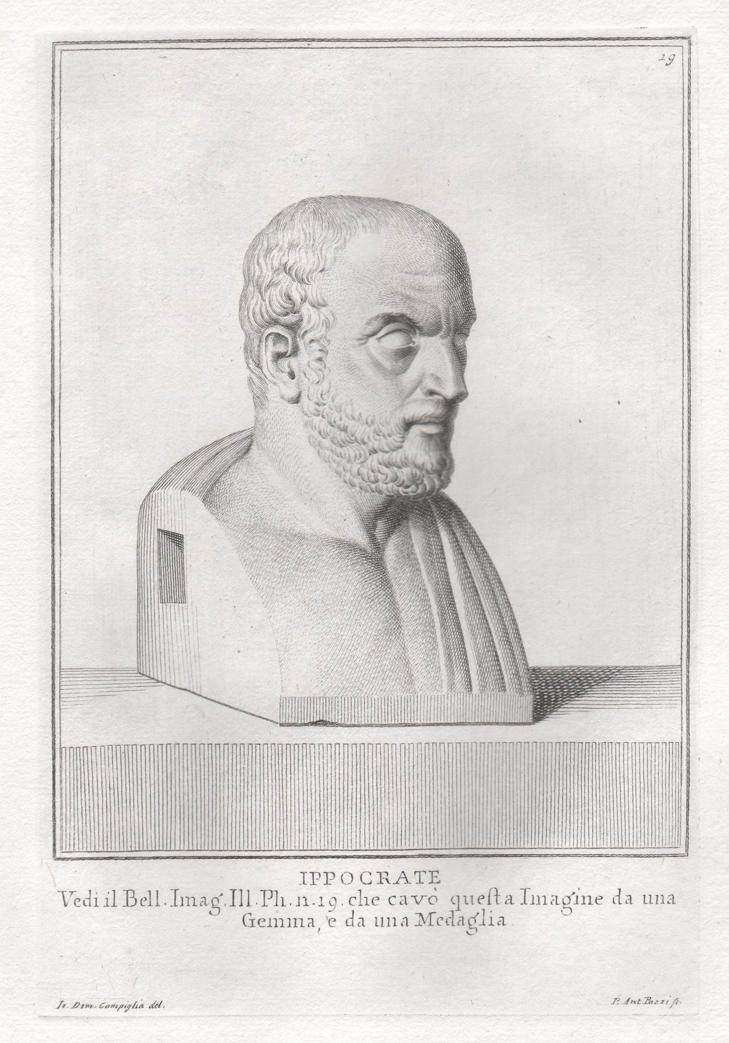 Hippocrates, Ancient Greek, C18th Grand Tour Classical antique engraving print