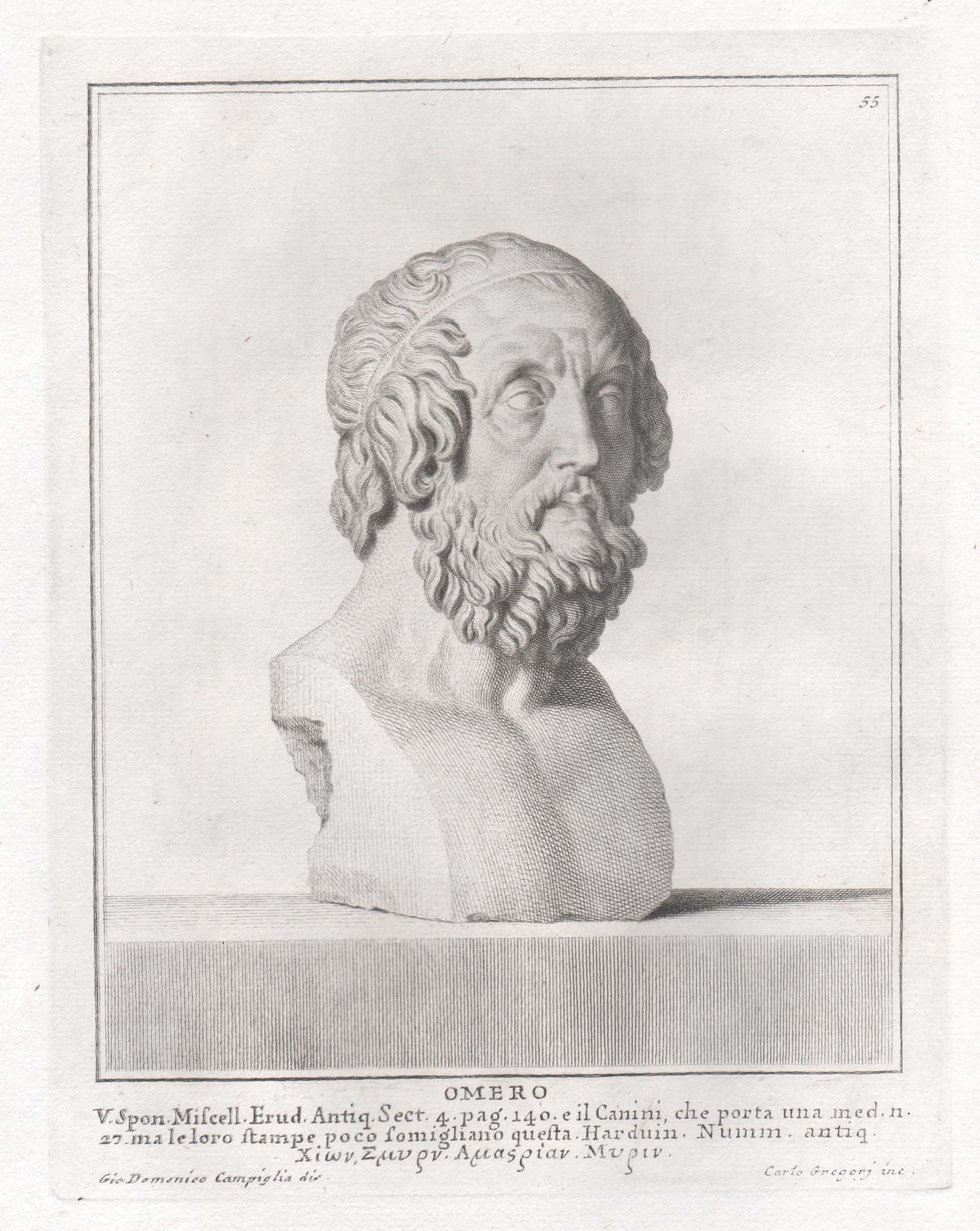 Giovanni Domenico Campiglia Figurative Print - Homer, Ancient Greek, C18th Grand Tour Classical antique engraving print