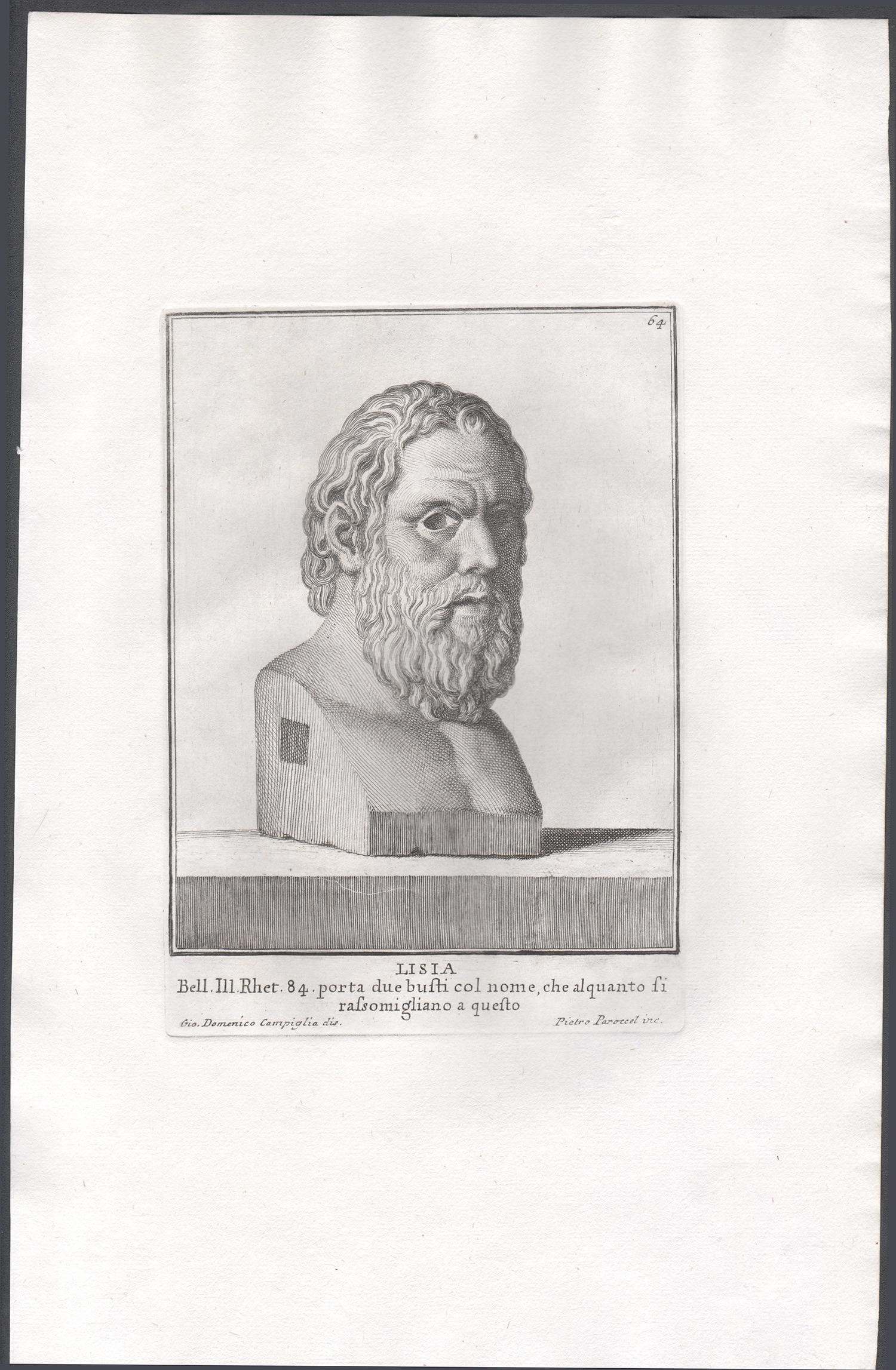 Lysias, Ancient Greek, C18th Grand Tour Classical antique engraving print - Print by Giovanni Domenico Campiglia