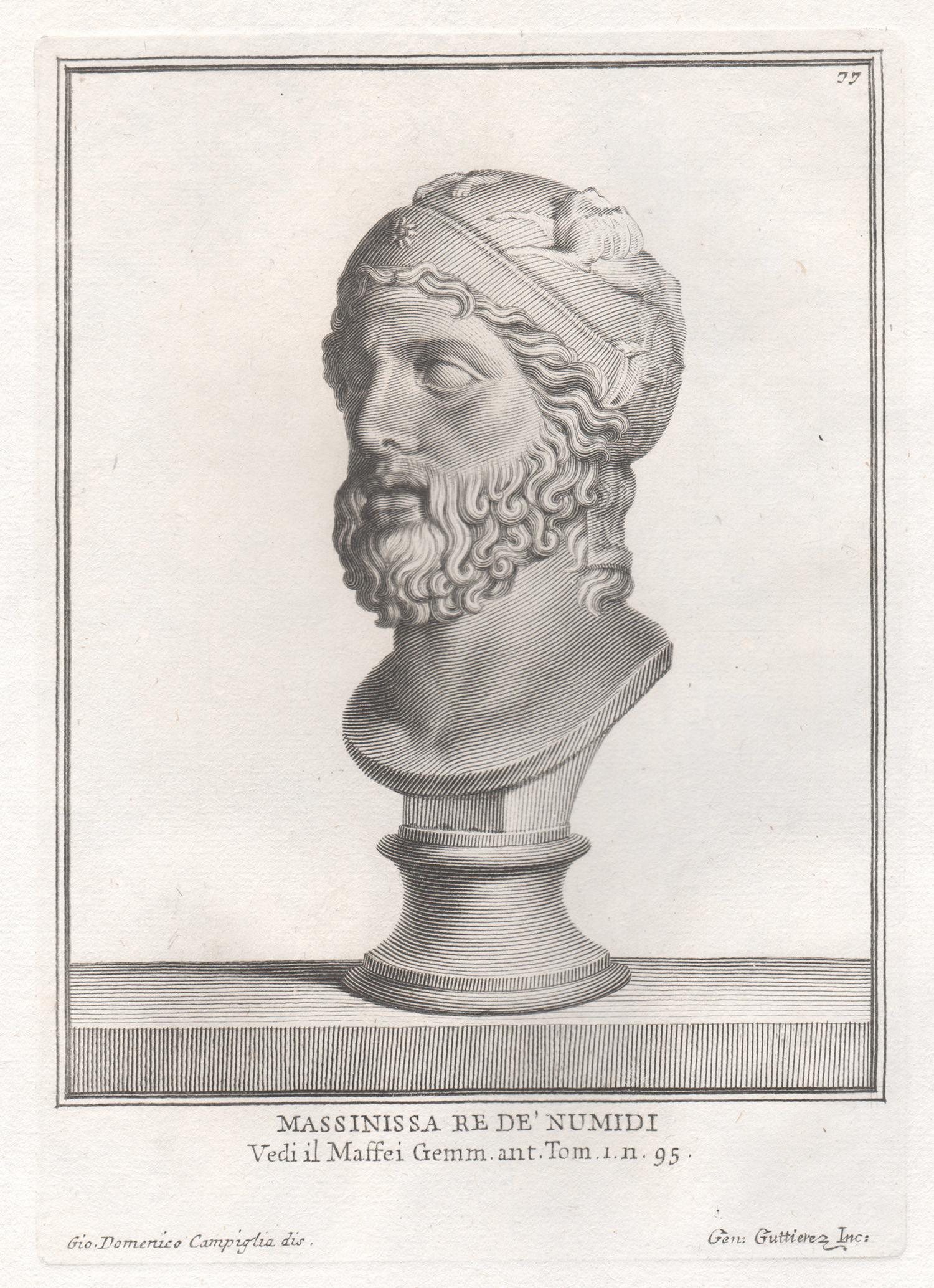 Giovanni Domenico Campiglia Figurative Print - Masinissa, King of Nubia, C18th Grand Tour Classical antique engraving print