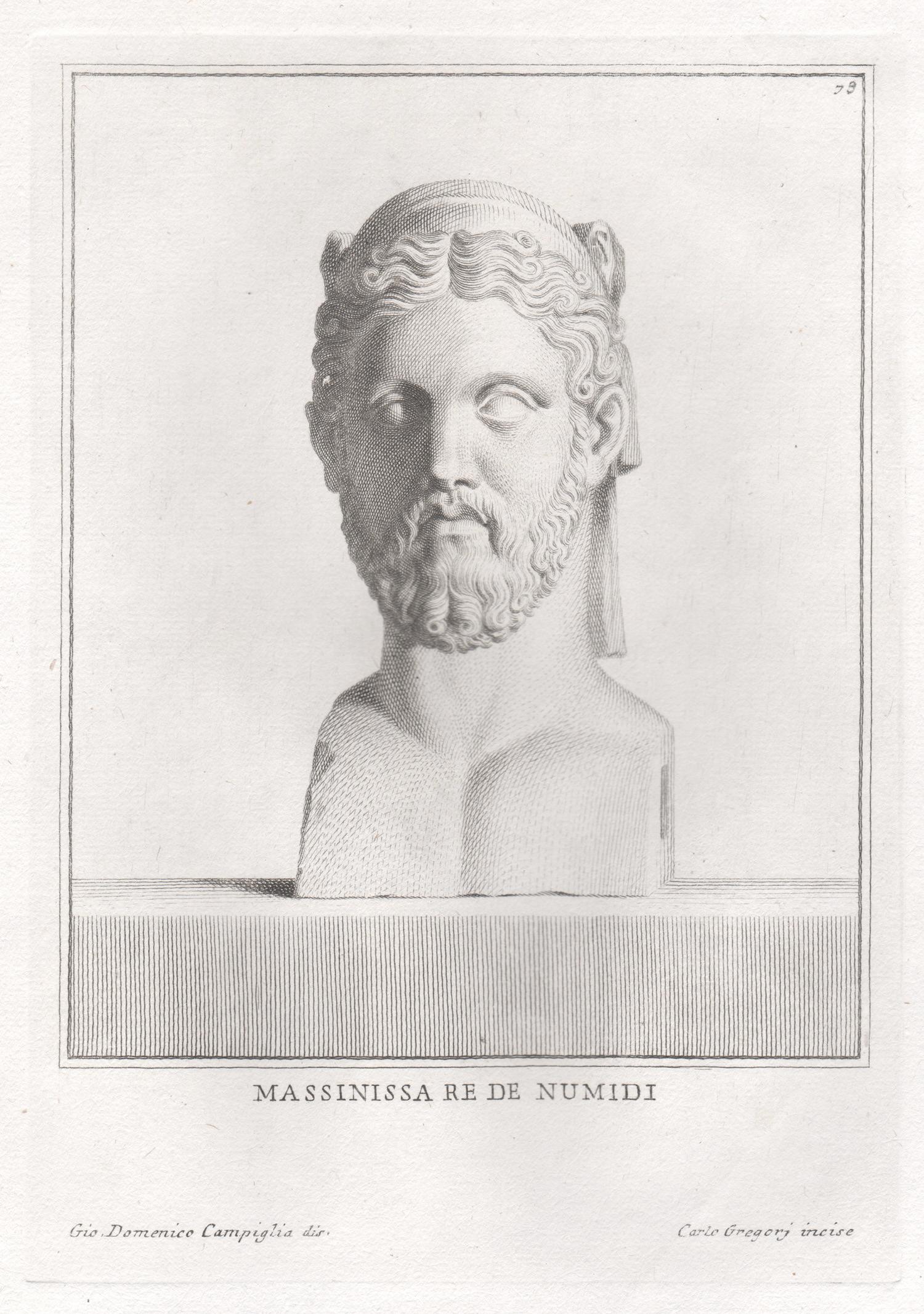 Giovanni Domenico Campiglia Portrait Print – Klassischer antiker Kupferstichdruck von Masinissa, König von Nubia, 18. Grand Tour