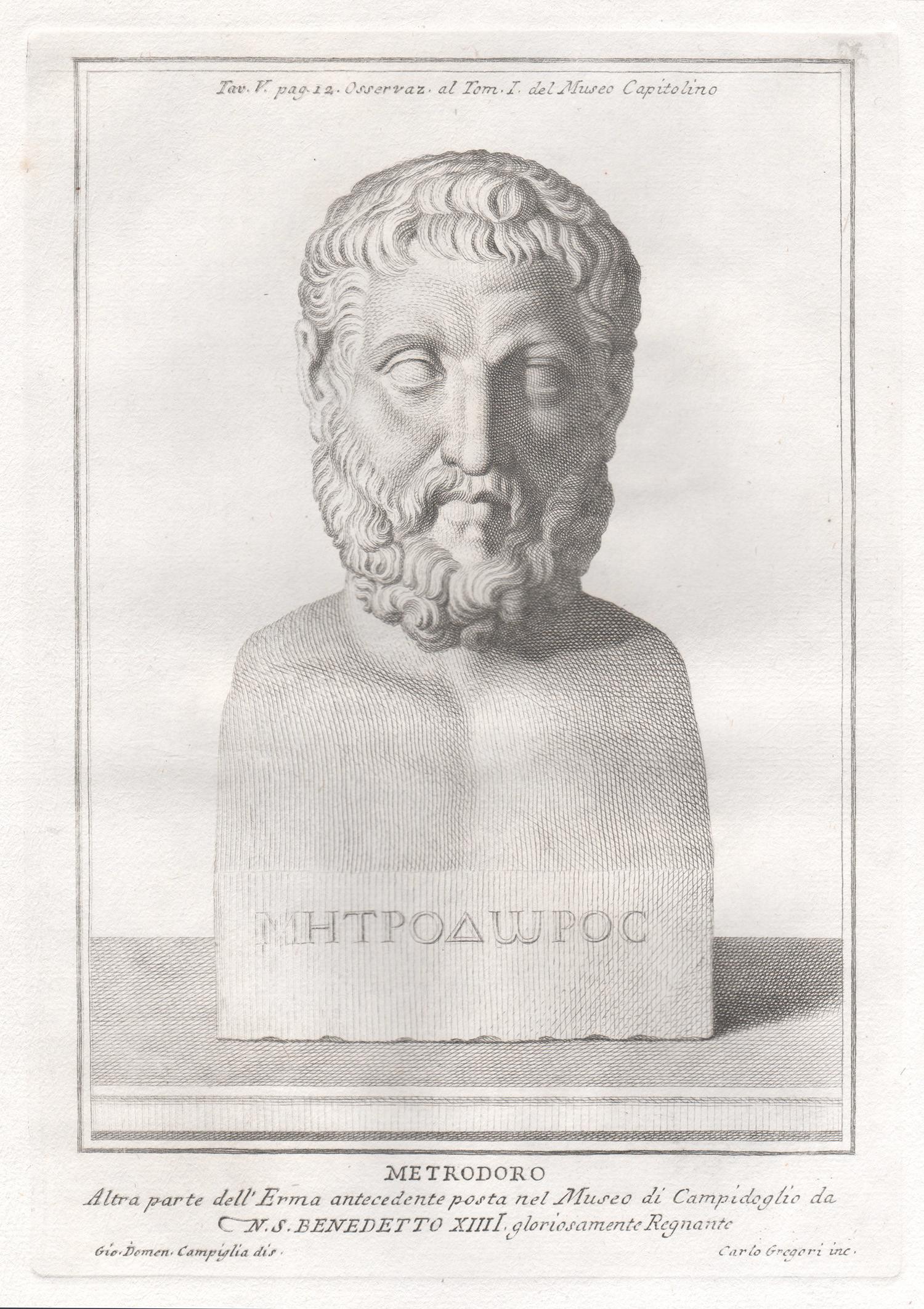 Metrodorus, Ancient Greek philosopher, C18th Classical antique engraving print