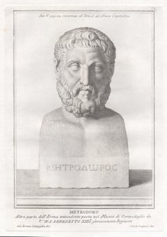 Metrodorus, Ancient Greek philosopher, C18th Classical Antique engraving print