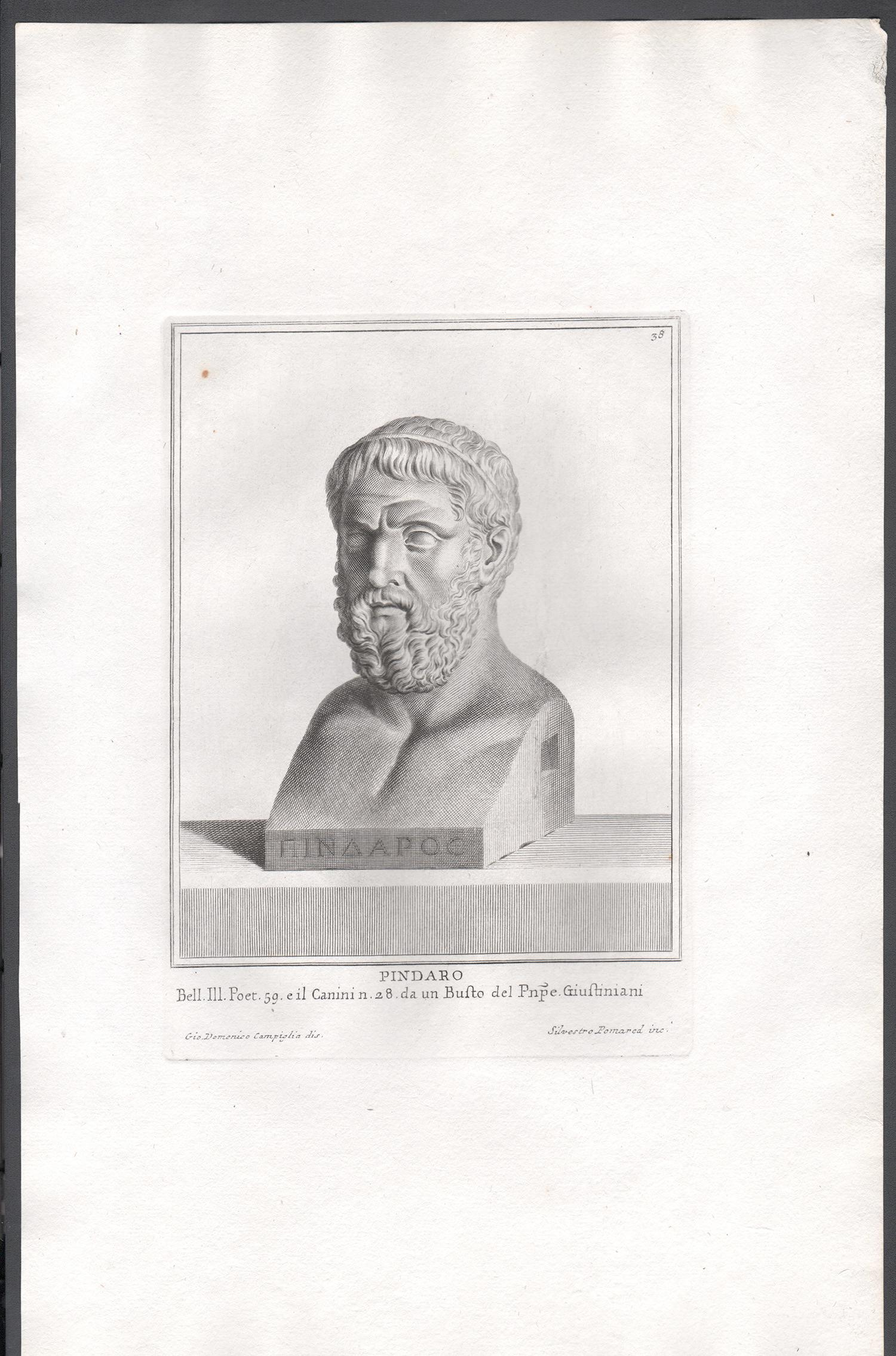 Pindar, Ancient Greek, C18th Grand Tour Classical antique engraving print - Print by Giovanni Domenico Campiglia