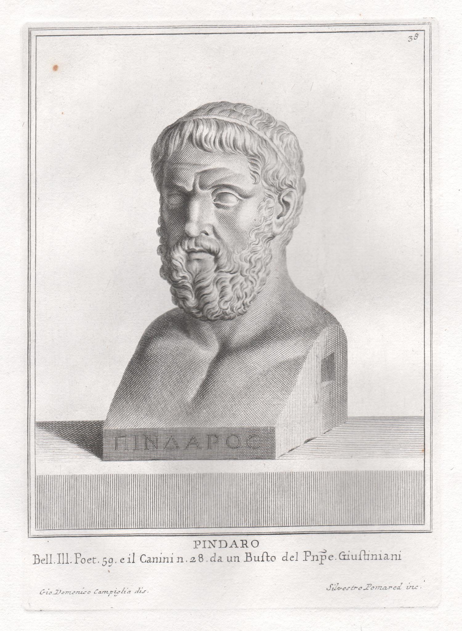 Giovanni Domenico Campiglia Figurative Print - Pindar, Ancient Greek, C18th Grand Tour Classical antique engraving print