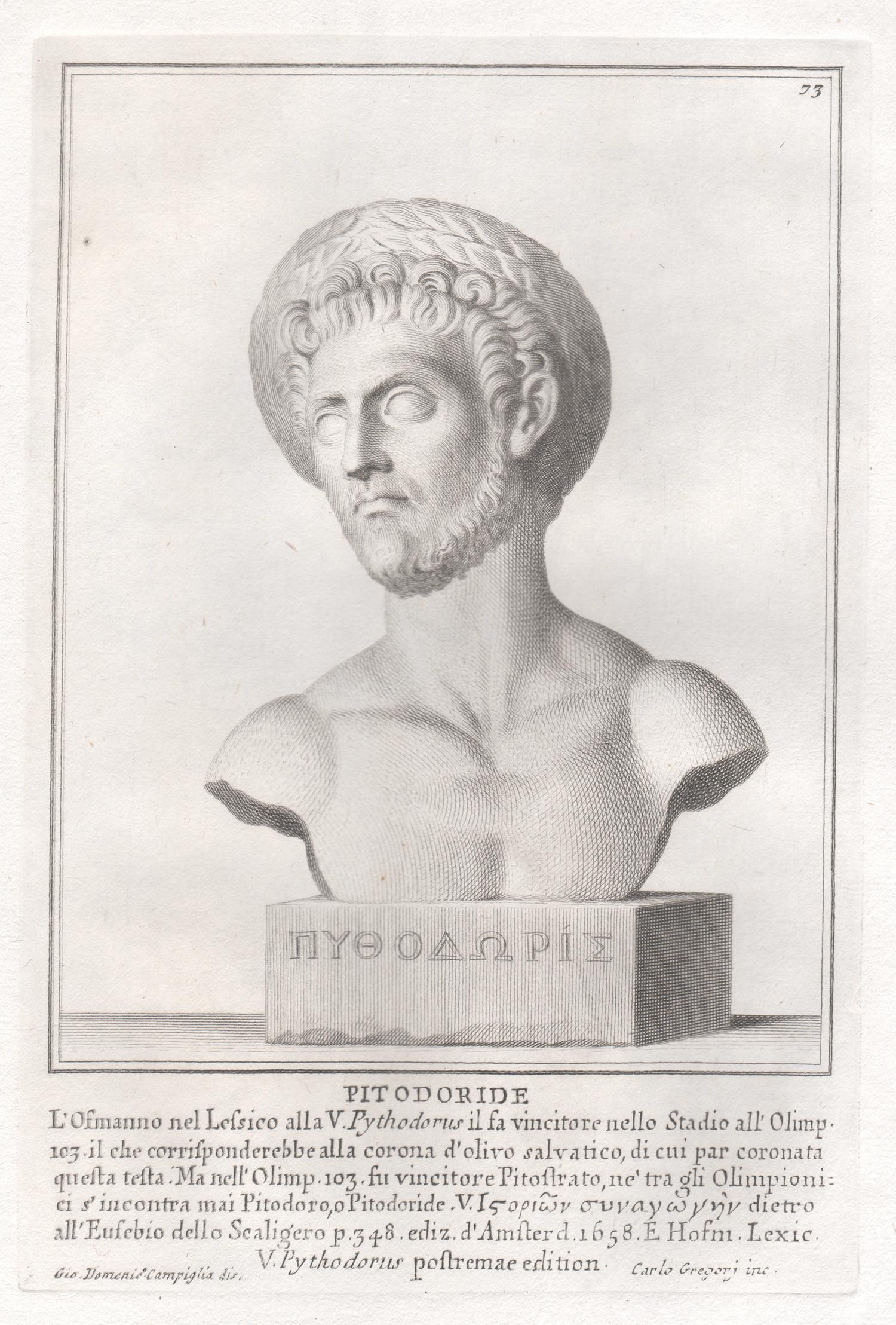 Giovanni Domenico Campiglia Figurative Print - Pithodoris, Roman bust, C18th Grand Tour Classical antique engraving print