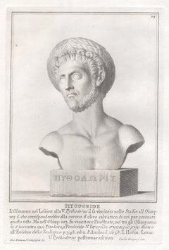 Pithodoris, buste romain, gravure d'antiquités classique du 18e Grand Tour