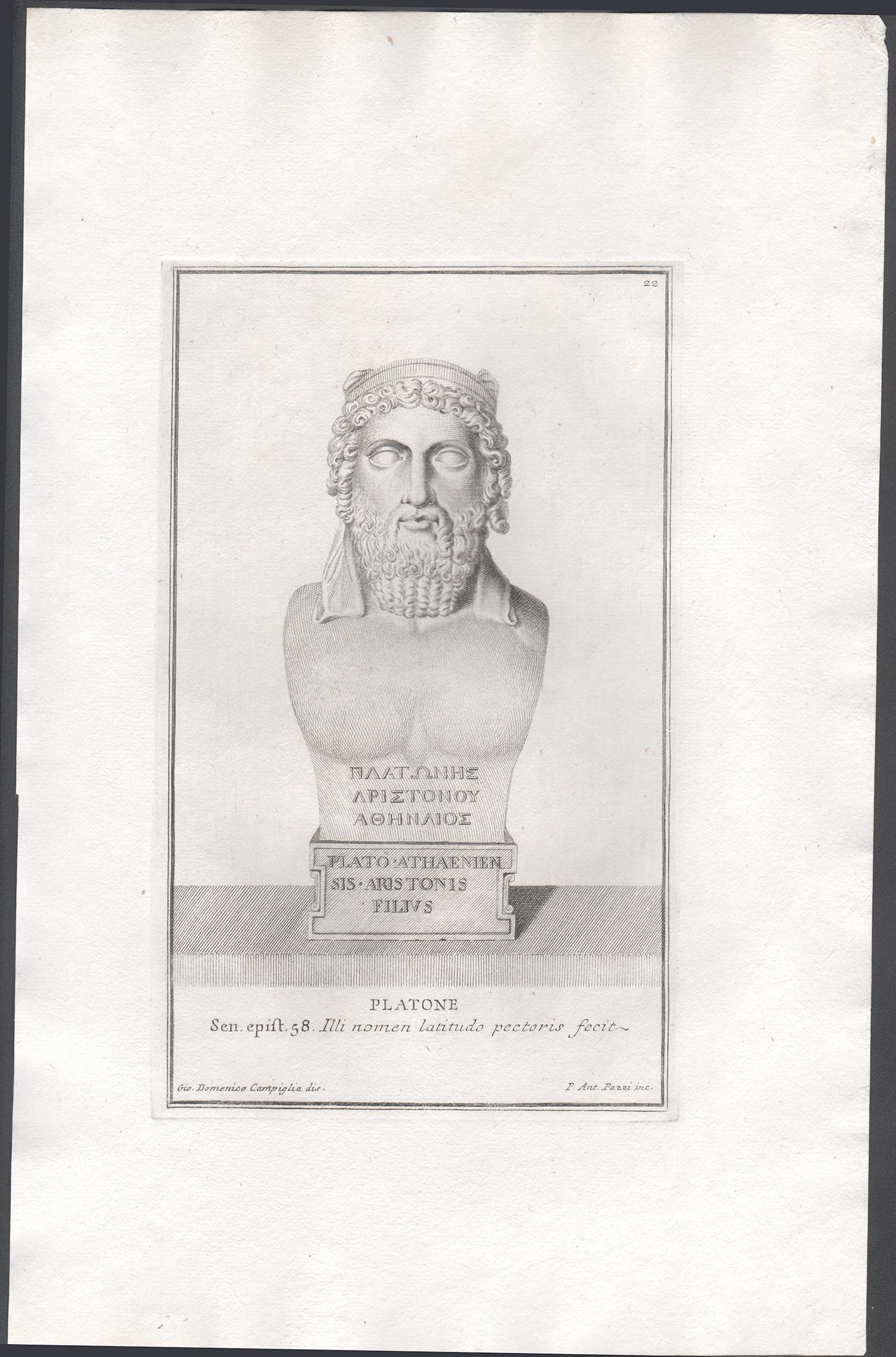 Plato, Ancient Greek, C18th Grand Tour Classical antique engraving print - Print by Giovanni Domenico Campiglia