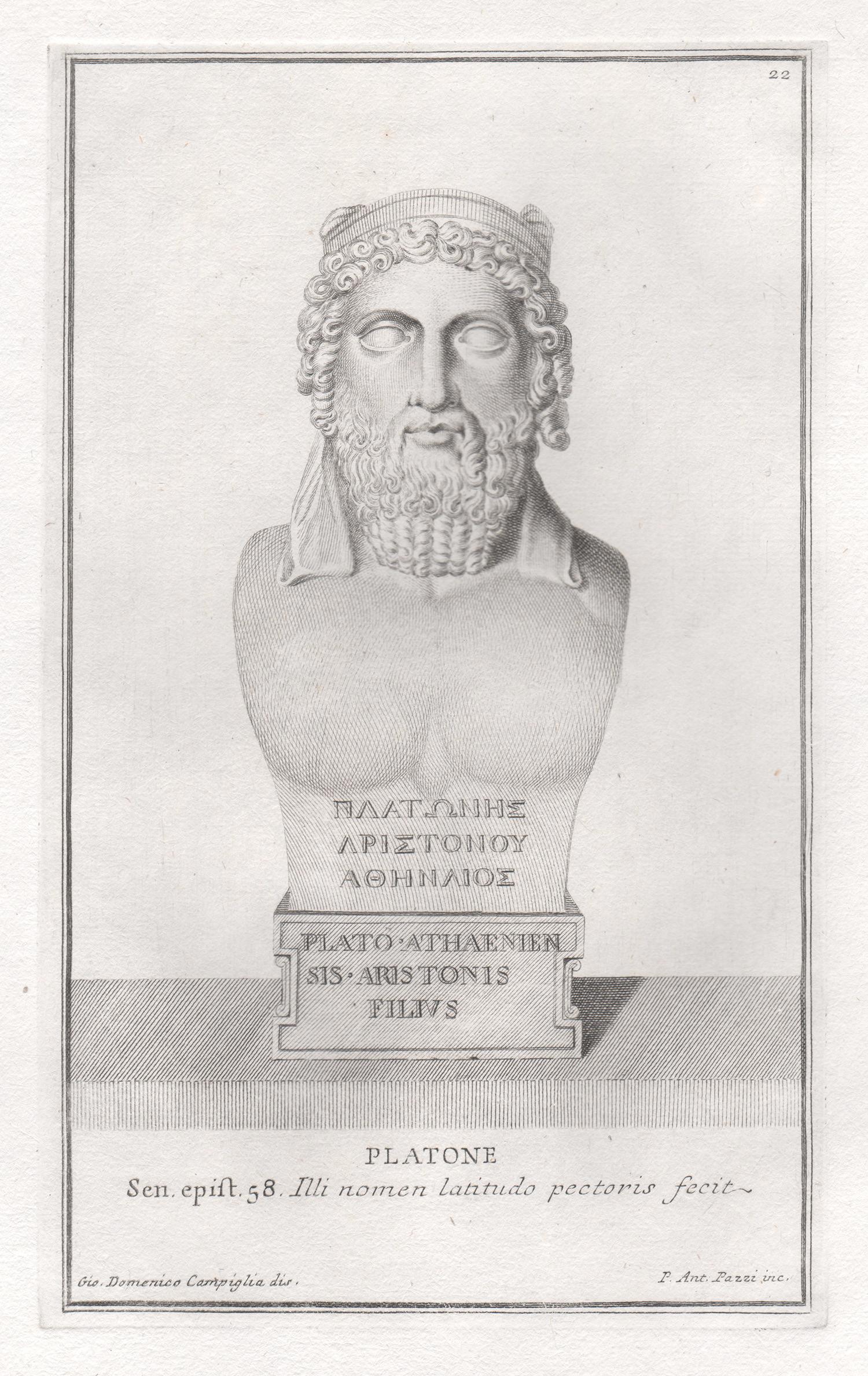 Giovanni Domenico Campiglia Figurative Print - Plato, Ancient Greek, C18th Grand Tour Classical antique engraving print