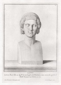 Sappho, poet, Ancient Greek, C18th Grand Tour Classical antique engraving print